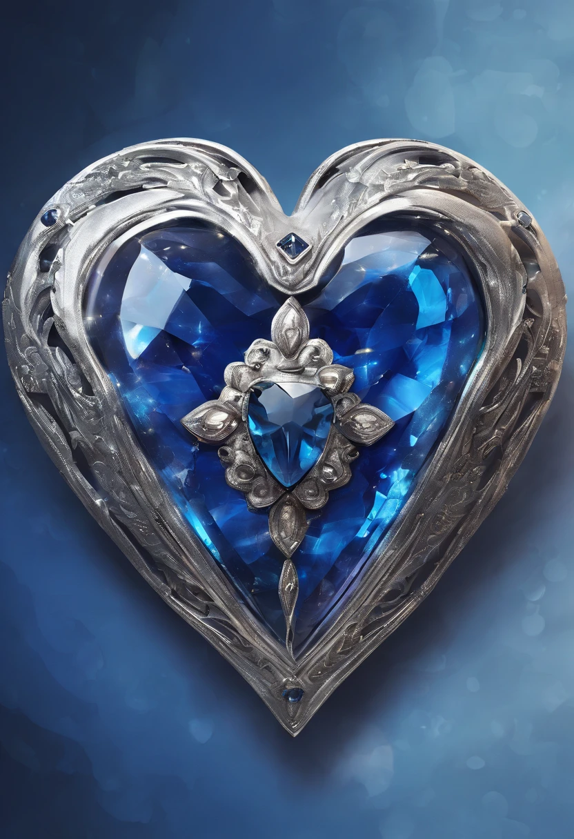 blue heart shape jewel belt buckle, silver trim, tilted a little to the left pose