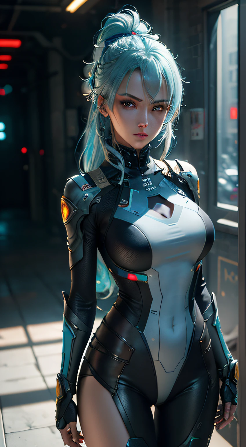 ((top-quality)), ((masterpiece)), (detaileds:1.4), 3D, Beautiful Cyberpunk Woman Image,HDR(HighDynamicRange),Ray traching,NVIDIA RTX,Hyper-Resolution,Unreal 5,sub-surface Scattering,PBR Texturing,Postprocess,Anisotropy Filtering,depth of fields,Maximum clarity and sharpness,multi-layer texture,Albedo and specular maps,Surface Shading,Accurate simulation of light-material interactions,perfectly proportions,Octane Rendering,Two-tone lighting,Wide aperture,Low ISO、White Balance、thirds rule、8K RAW、Blue hair、Blue eyes、