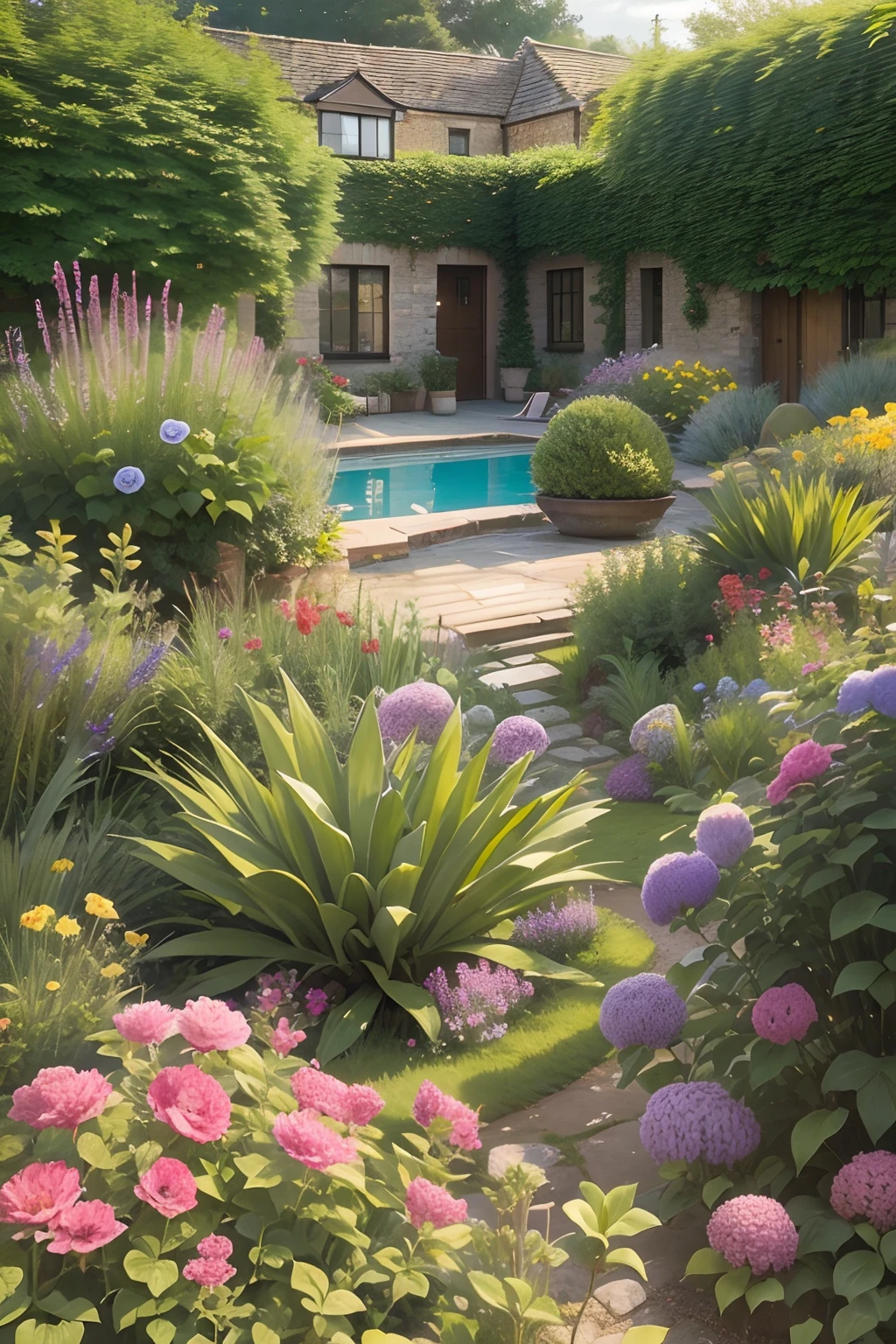 Holiday cottages, Pool, trpical garden
