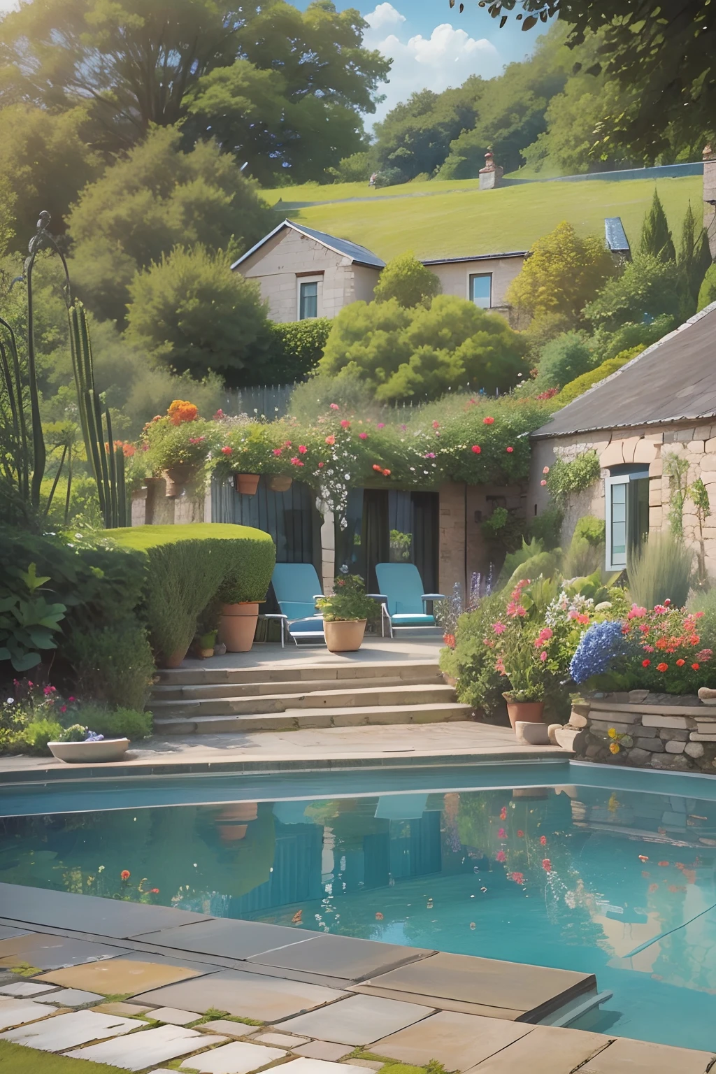 Holiday cottages, Pool, trpical garden