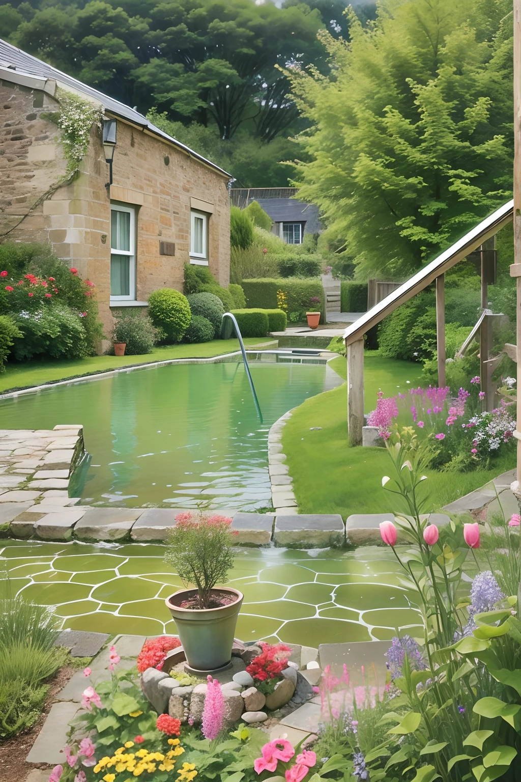 Holiday cottages, Pool, trpical garden