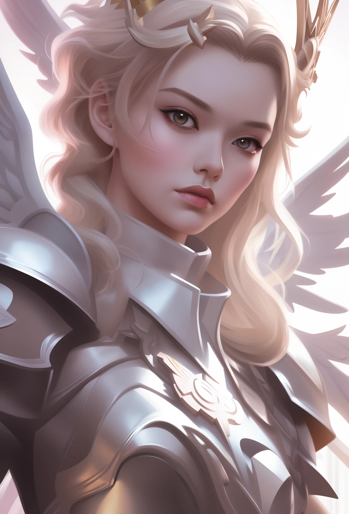 Blonde woman with wings and a crown on her head, menina do cavaleiro do anjo, Artgerm. High detail, Artgerm extremamente detalhado, Modelo IG | Artgerm, WLOP | Artgerm, Rossdraw 1. 0, Artgerm em ArtStation Pixiv, Wlop Ross, Artgerm detalhado, Artgerm. anime illustration