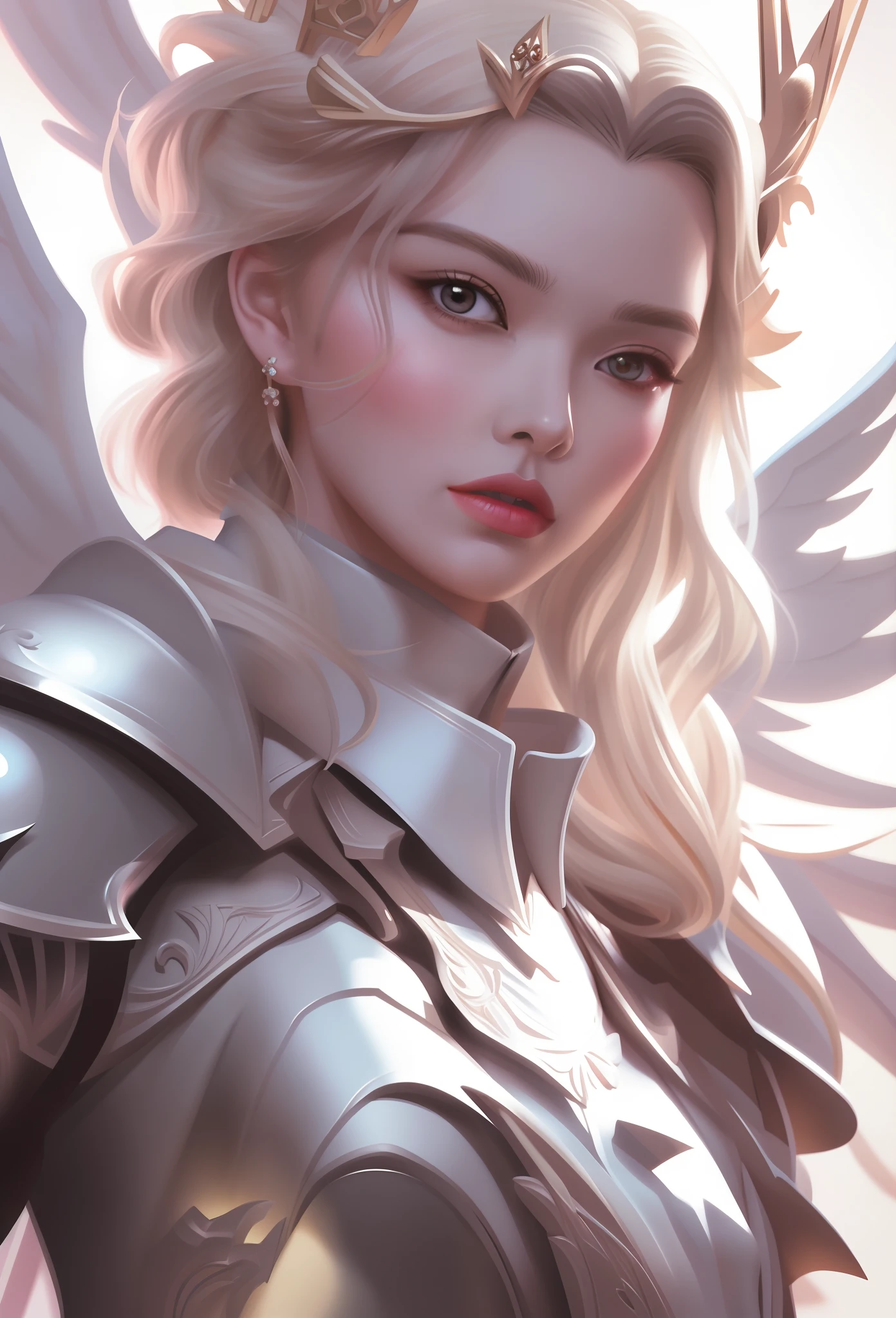 Blonde woman with wings and a crown on her head, menina do cavaleiro do anjo, Artgerm. High detail, Artgerm extremamente detalhado, Modelo IG | Artgerm, WLOP | Artgerm, Rossdraw 1. 0, Artgerm em ArtStation Pixiv, Wlop Ross, Artgerm detalhado, Artgerm. anime illustration