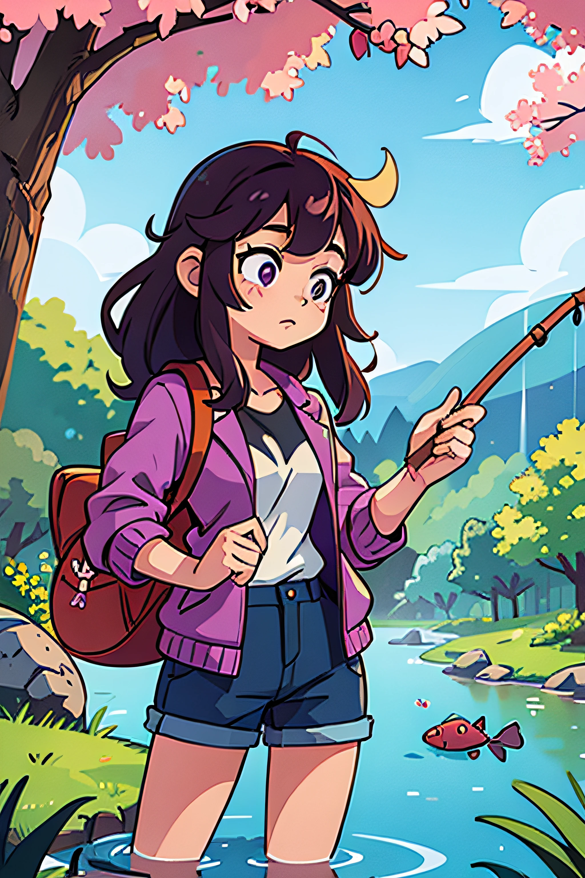 Purple girl cow fishing