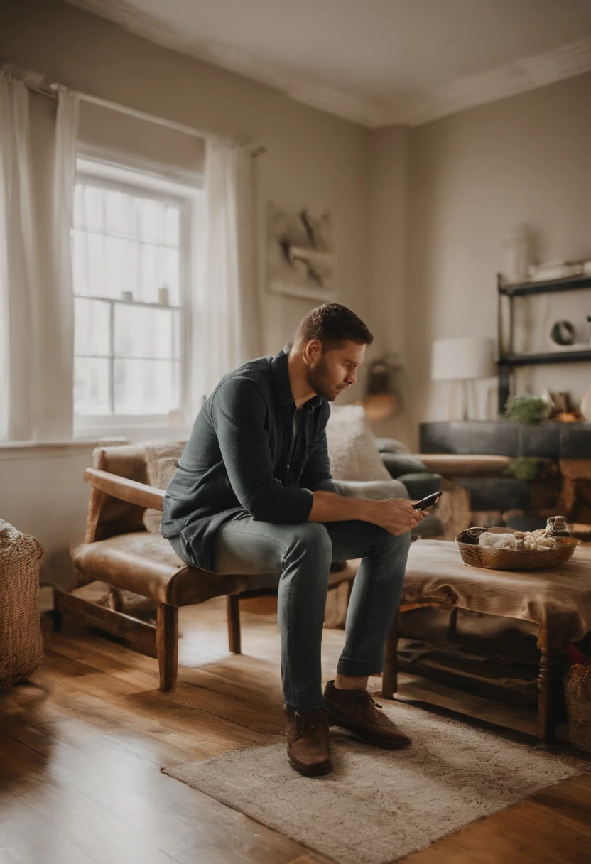 arafed man sitting on a couch with a remote control in his hand, sitting on the sofa, sitting on sofa, Man sitting face to face, homme de 20 ans, sitting on the sofa, sitting on sofa, assis seul, Watch TV, assis dans un salon, A very sad man ; ar 9:16"