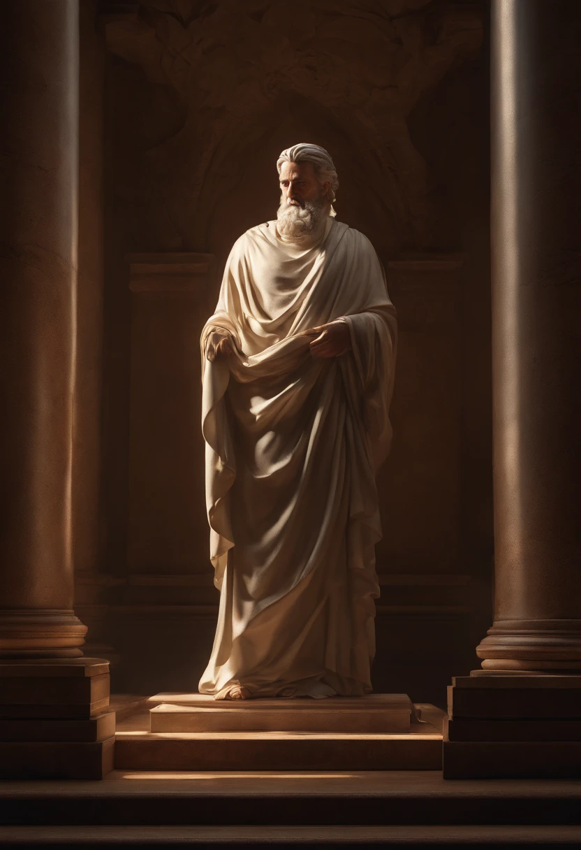 an ultra-realistic portrait of senic stoic philosopher, perfect composition, beautiful intricately detailed and detailed octane rendering, trending in artstation, 8k art photography, photorealistic concept art, smooth natural volumetric cinematic perfect light, chiaroscuro, award-winning photography, artwork raw, oil on canvas, en suite, perfect composition, beautiful intricately detailed and detailed octane rendering, trending in artstation, 8k art photography, photorealistic concept art, smooth natural volumetric cinematic perfect light, chiaroscuro, award-winning photography, artwork -prima, oil on canvas, raphael, caravaggio, Greg Rutkowski, Beeple, Beksinski, Giger