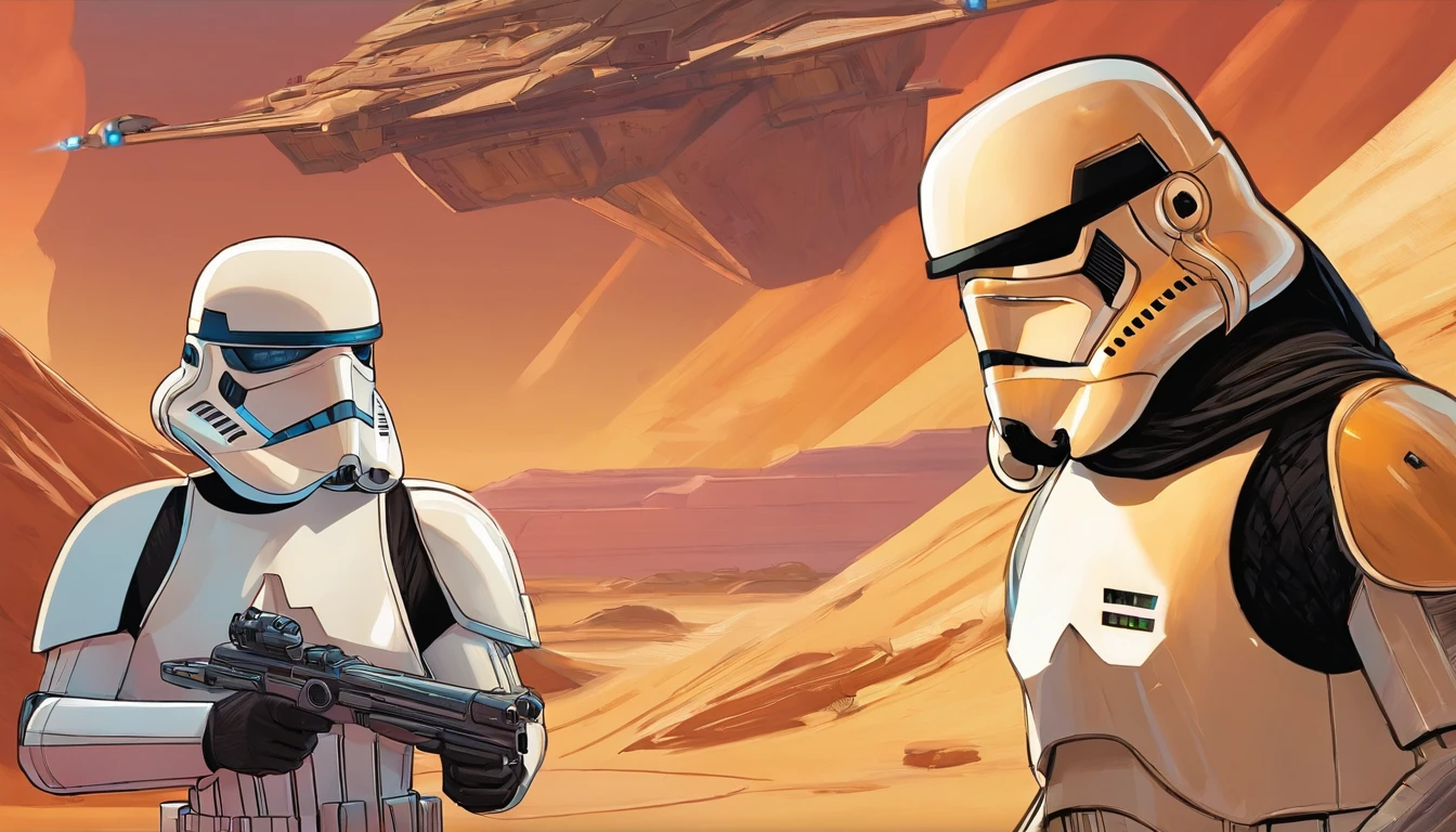 Close-up portraits, Imperial Stormtrooper, Planet Tatooine, Concept art by Magalie Villeneuve, trending on cg society, Stills Film ""Star Wars"": Old Republic", Concept art by Ralph McQuarrie