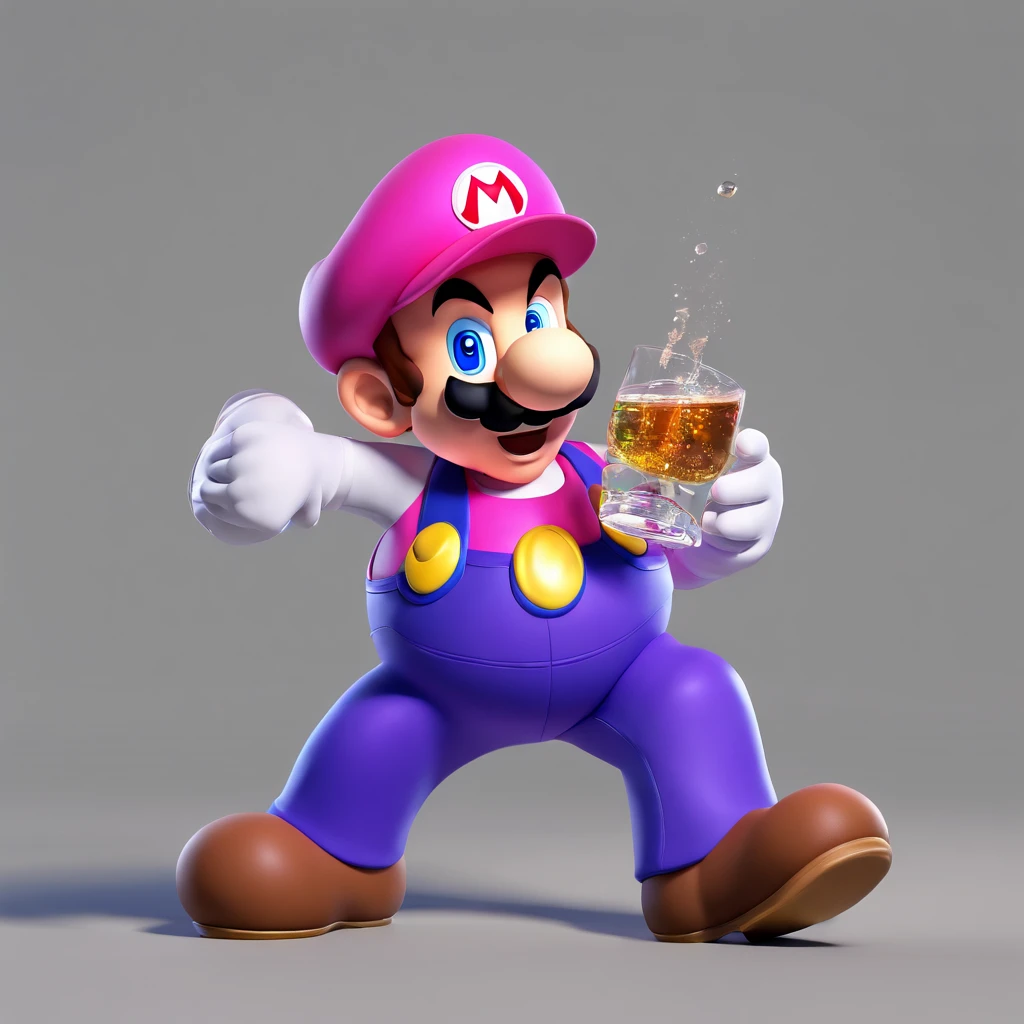 Mario form super Mario bros in a suit posing sigma drinking lean that’s purple in the mushroom kingdom 3d look