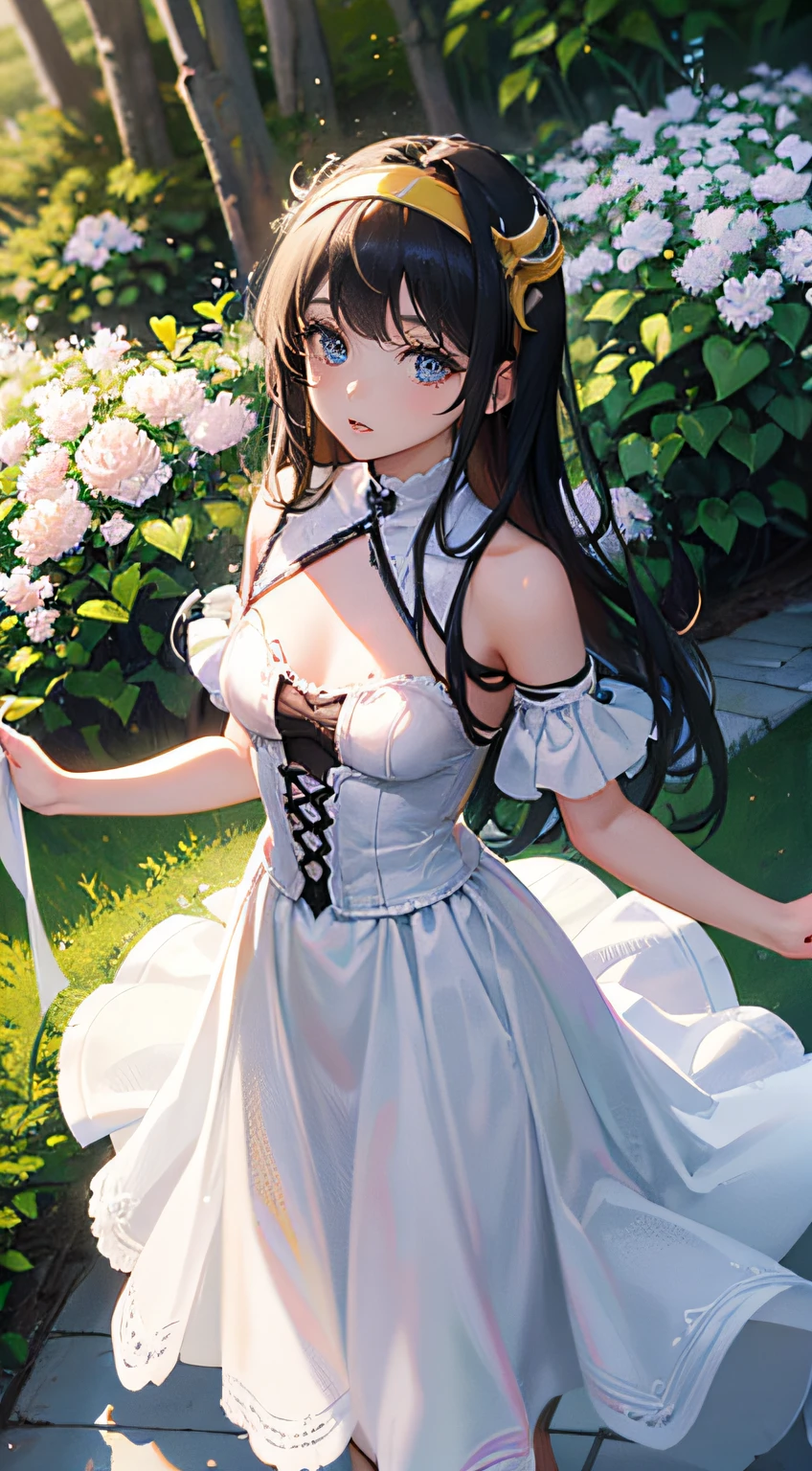 NSFW, (Realistic, photo Realistic:1.2), ((highest quality)), Shift the center of gravity backwards, 1girl, Gorgeous maid outfit、(((Frilled leotard costume)))）、Princess、、Laughter、Bright and sunny royal garden、young、、Full body description、