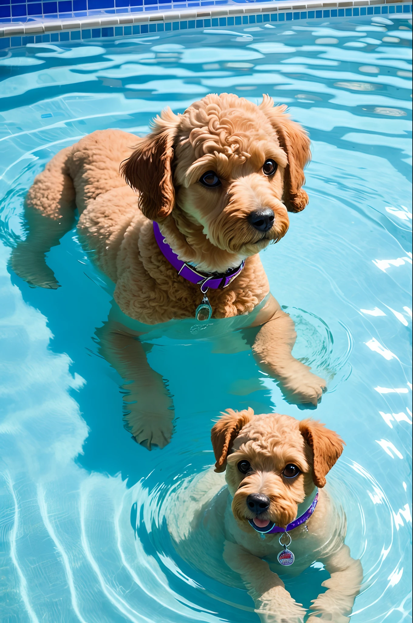 Toy Poodle swimming in the pool、masterpiece、top-quality、Dramatic、vivid