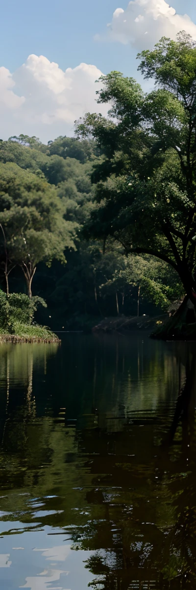 Quero um lago com arvores no fundo