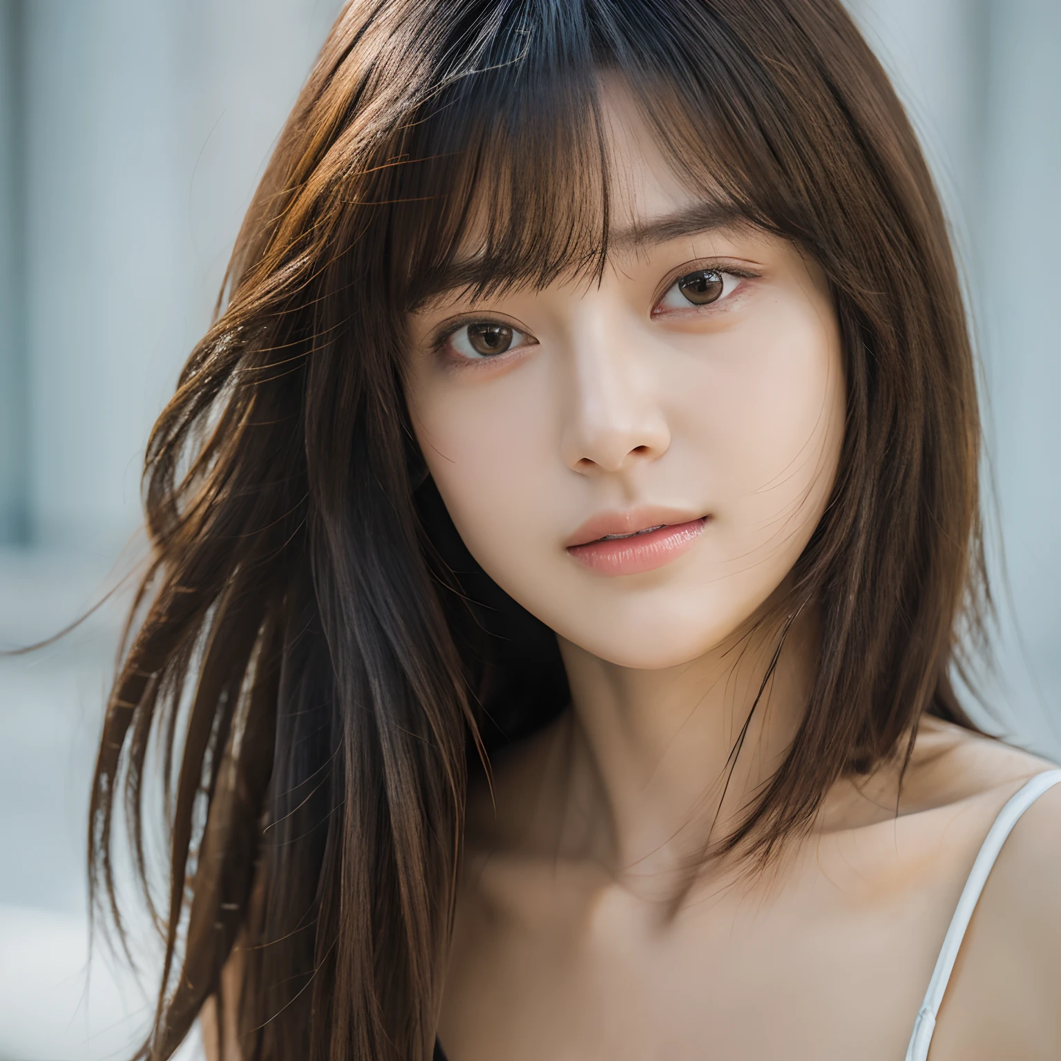 nightclub, long windblown [blue-black:.3] hair,looking at viewer, (masterpiece:1.3), (8k, photorealistic, RAW photo, best quality: 1.4), japanese, (1girl), beautiful face, (realistic face),{wavy medium hair|bob with long bangs|short hair with long bangs}{black hair|brown hair|blonde hair}, beautiful hairstyle, realistic eyes, beautiful detailed eyes, (realistic skin), beautiful skin, attractive, ultra high res, ultra realistic, highly detailed, golden ratio,