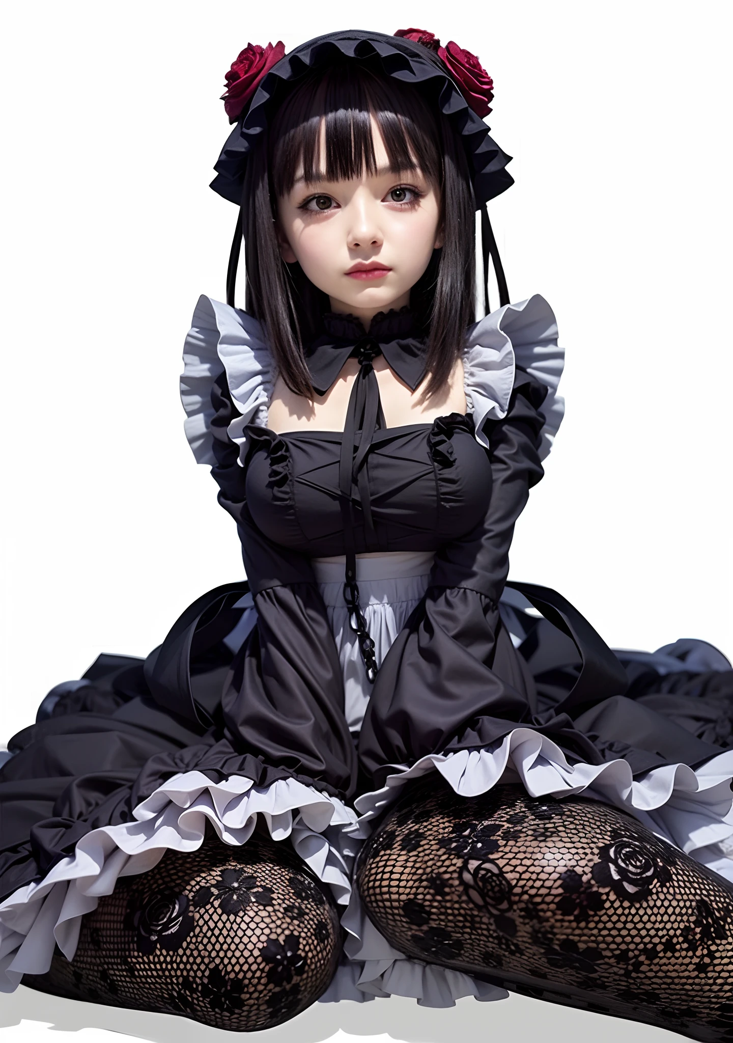 a close up of a woman in a black and white dress, gothic maiden anime girl, black gothic lolita dress, cosplay of a catboy! maid! dress, anime girl in a maid costume, victorian gothic lolita fashion, anime girl cosplay, 1 7 - - old me goth girl, maid dress, school girl in gothic dress, loli in dress, maid outfit