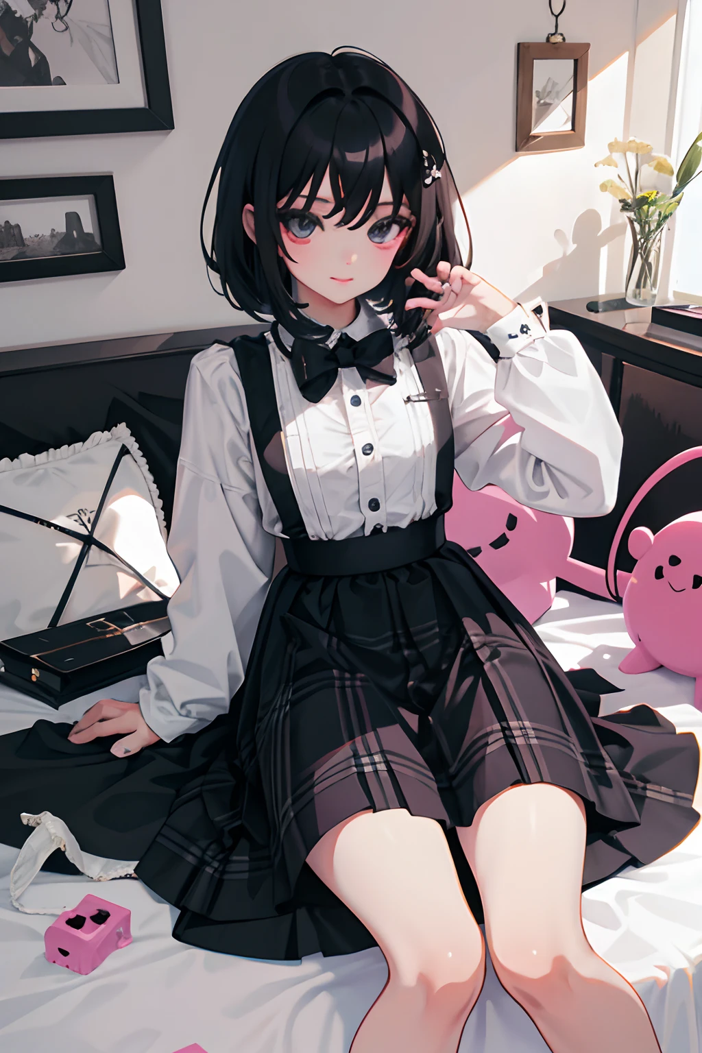 (),(masterpiece,Highest Quality),Goth Punk,(gingham checked skirt),A dark-haired,World of toys