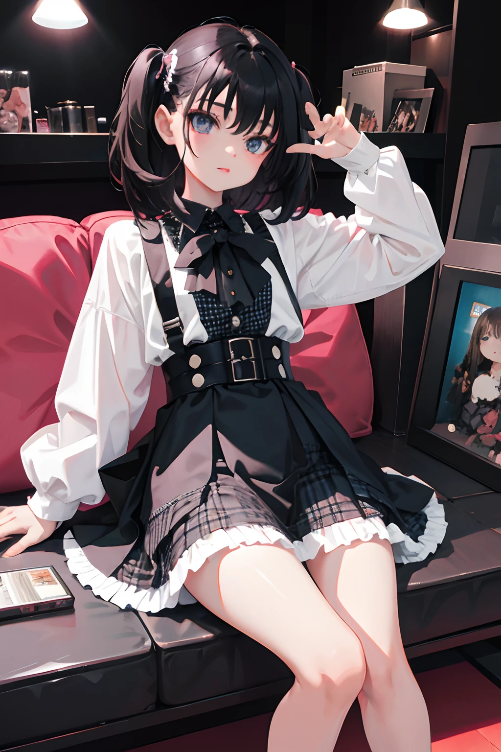 (child),(masterpiece,Highest Quality),Goth Punk,(gingham checked skirt),A dark-haired,World of toys