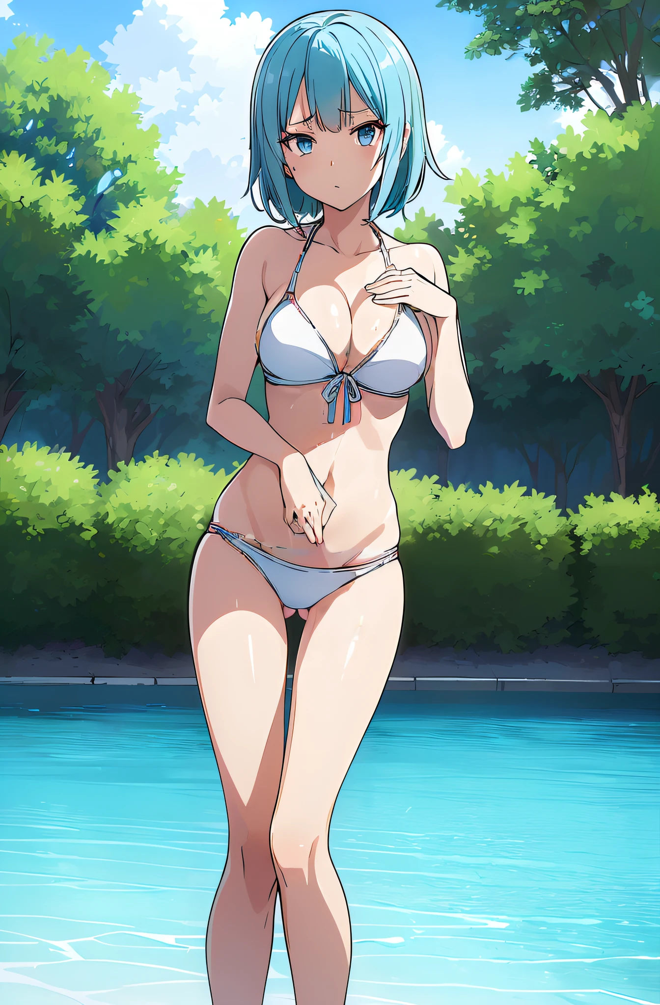 white swimwear、The bikini、wet