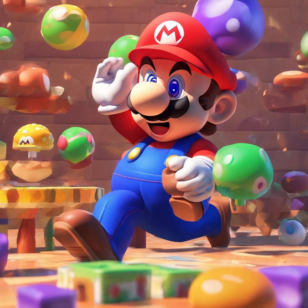 Masterpiece, best quality, (very detailed CG unity 8k wallpaper) (best quality), (best illustration), (best shadows) Mario form super Mario bros super buff with no expression on his face in a suit posing sigma drinking lean that’s purple in the mushroom kingdom