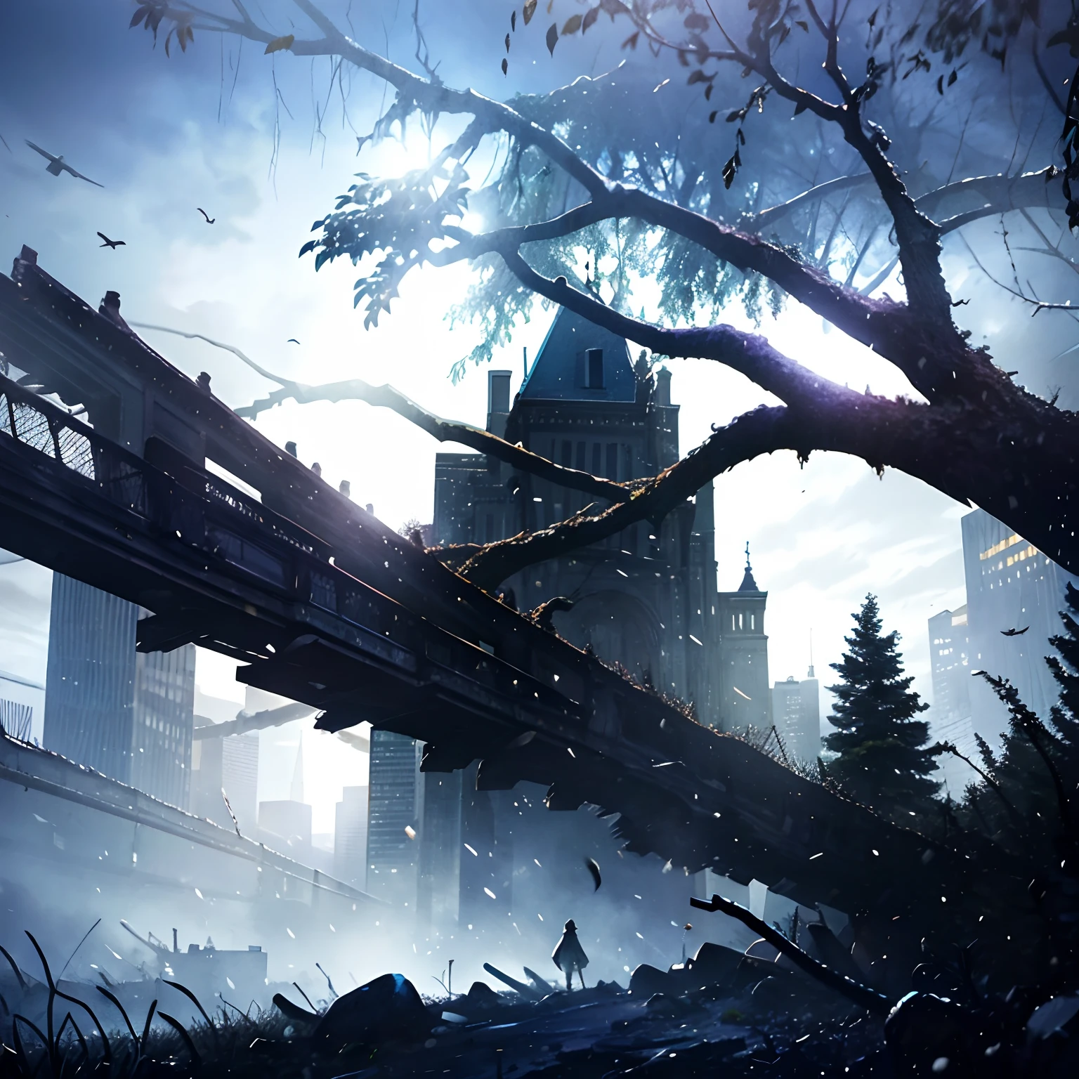 eventide,dead tree,cawing ravens