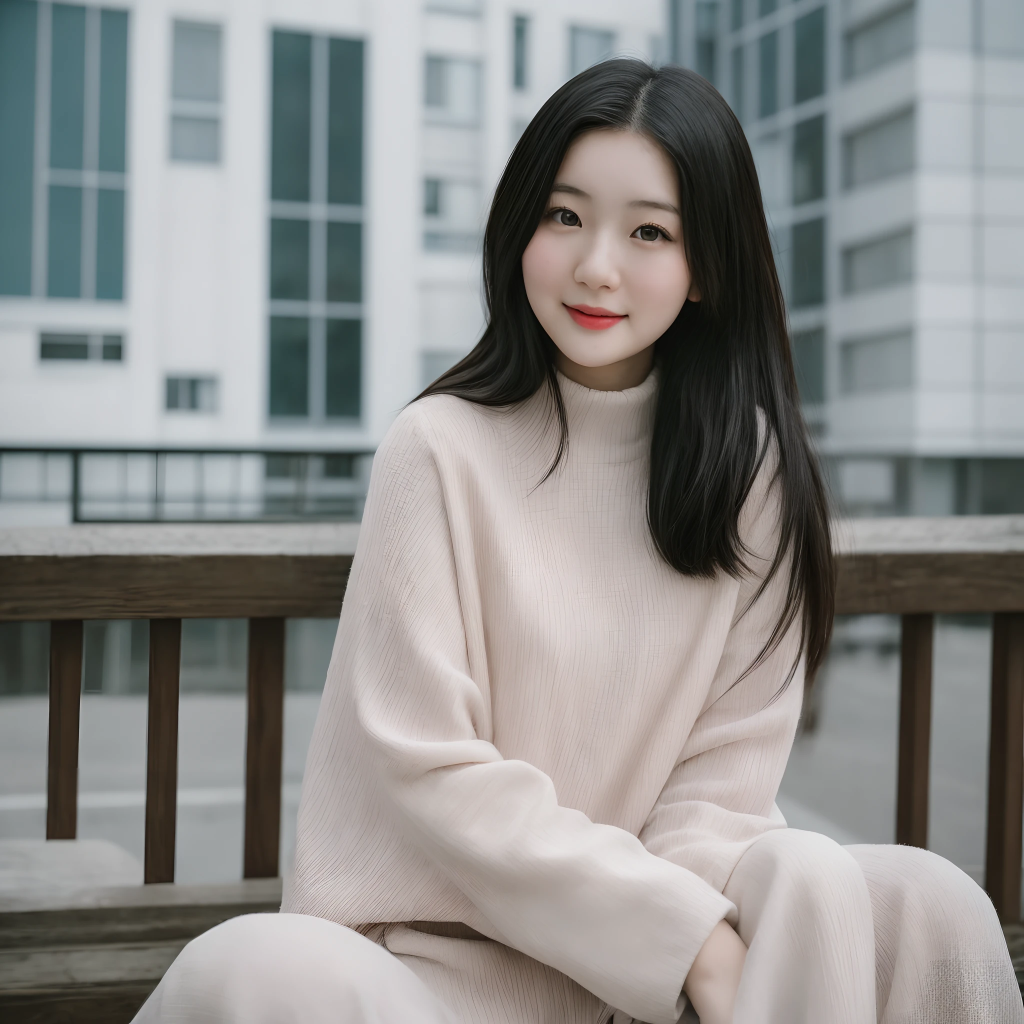 a young asian woman, photo of a beautiful woman, japanese model, a beautiful young woman, 50mm portrait, 60mm portrait, a there is girl sitting on a building, cute young woman, chinese girl, an asian woman, color photograph portrait 4k, soft portrait shot 8 k, beautiful young korean woman