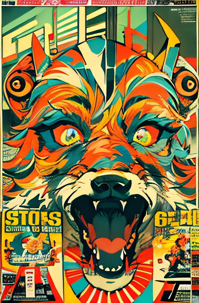 (((dramatic))), (((gritty))), (((intense)))), wolf,  The movie poster features \(Masterpiece, Best Quality), 8k Wallpaper, highly detailed, poster, vintage, 1960s, Bauhaus, cinematic movie poster, shapes, lines, abstract, propaganda, mid century modern, movie poster, The color palette is dominated by dark colors, dotted with bright colors, giving the poster a dynamic and visual impact, (magazine:1.3), (cover-style:1.3), fashionable, vibrant, outfit, posing, front, colorful, dynamic, background, element, confident, expressive, holding, statement, attachment, majestic, coiled, around, touch, scene, cover, bold, eye-catching, fashion, catchy, bigger, eye-catching, modern, trendy, focused, stylish,