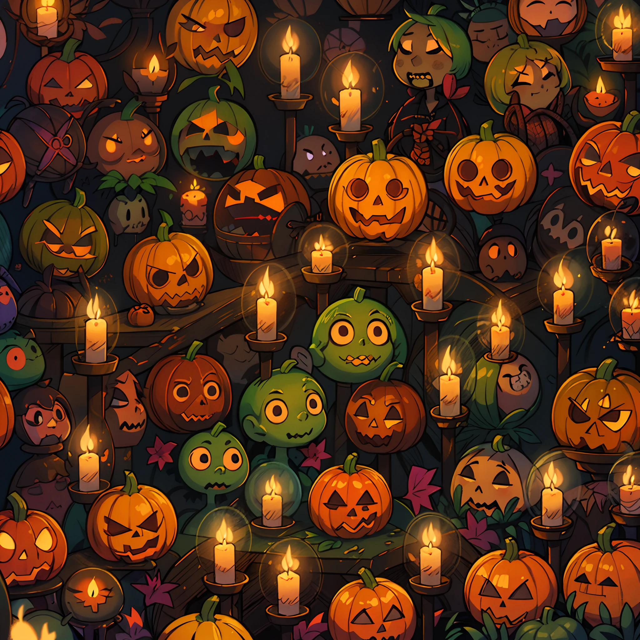 jack-o'-lantern glowing, halloween texture, pattern, pumpkins, darkness, skulls, graveyards, candles