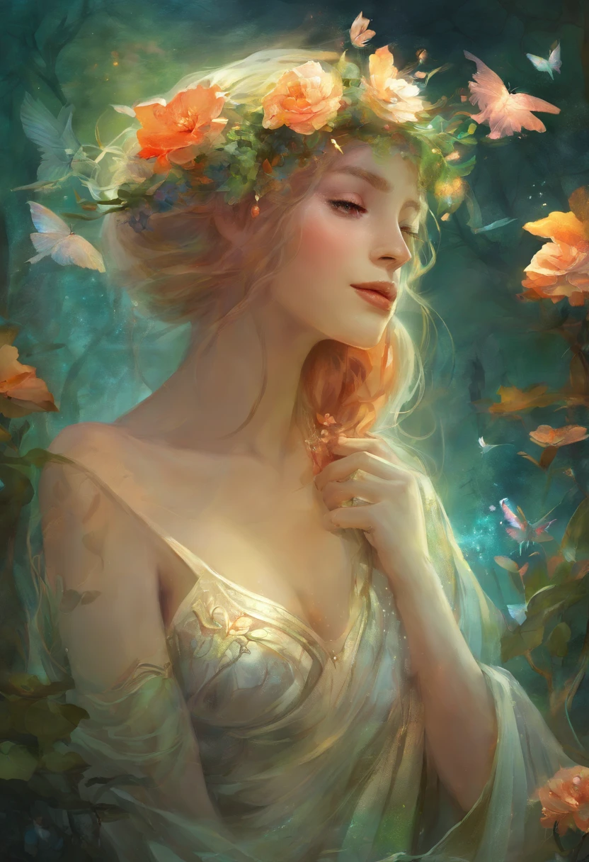 ninfa da floresta, corpo inteiro, seminua