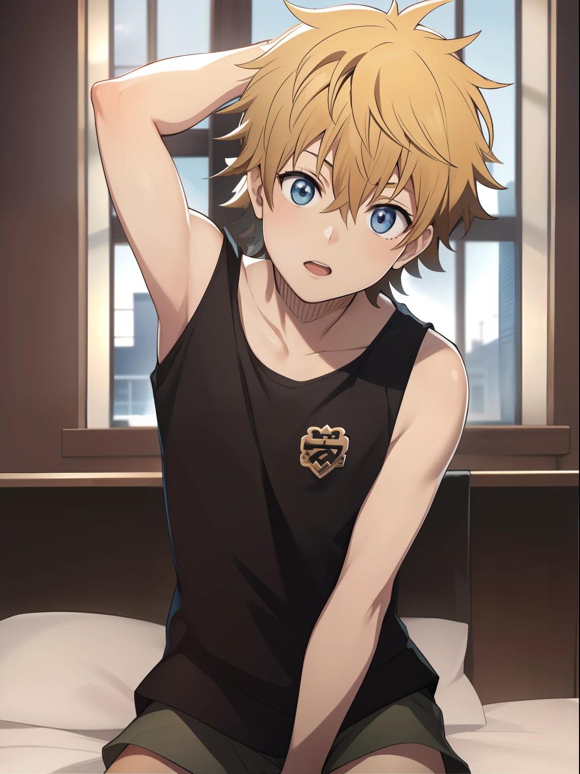 Highres, Masterpiece, Best quality at best,Best Quality,hight quality, hight detailed, boy, 1boy, luck_voltia, tank top,