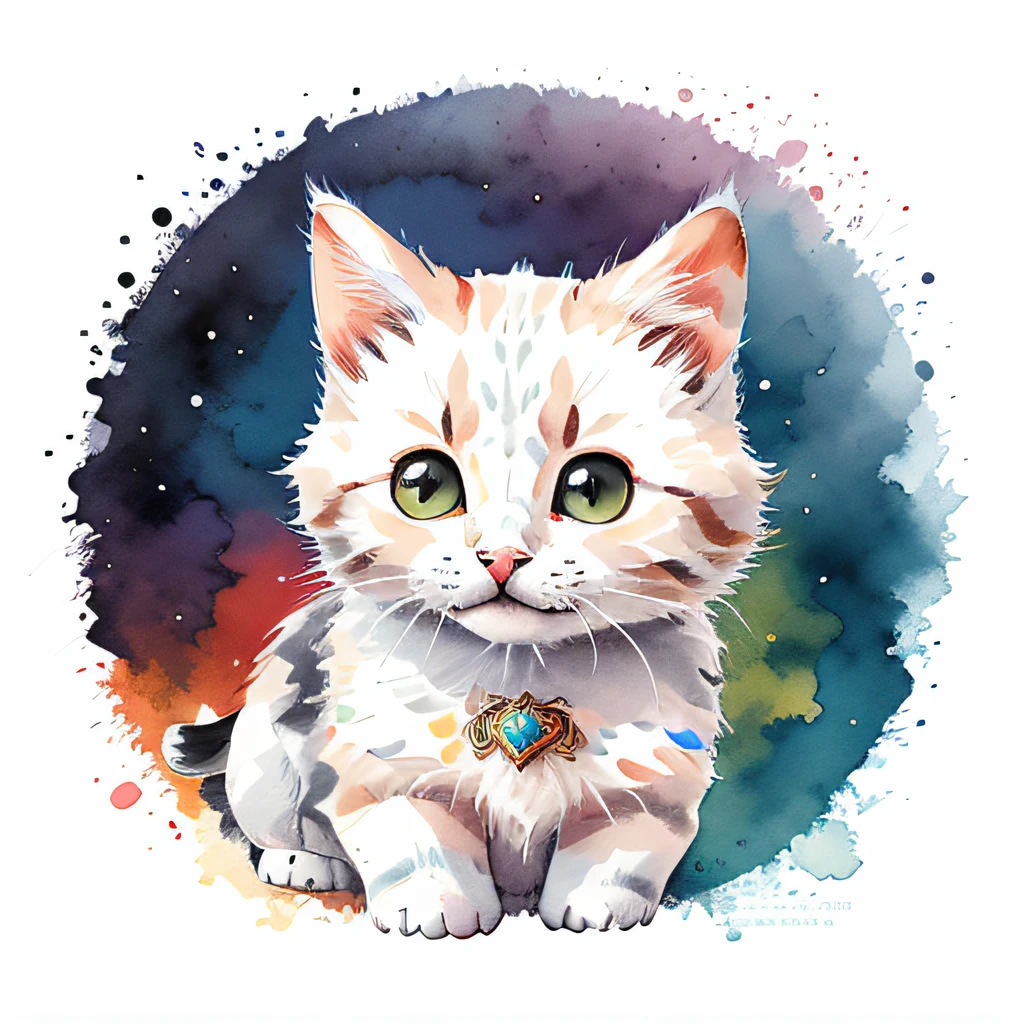 circular design, logo art, (cat design), fantasy, colorful, vintage, charming: white background, lowbrow art, digital illustration, radiant; gouache, 16k, minimalistic, doodle, CGSociety, solarpunk, crispy quality, sharp, bright, volumetric lighting, intricate, ample negative white space, as a logo, as a t-shirt logo in the style of art,  vladstudio ,