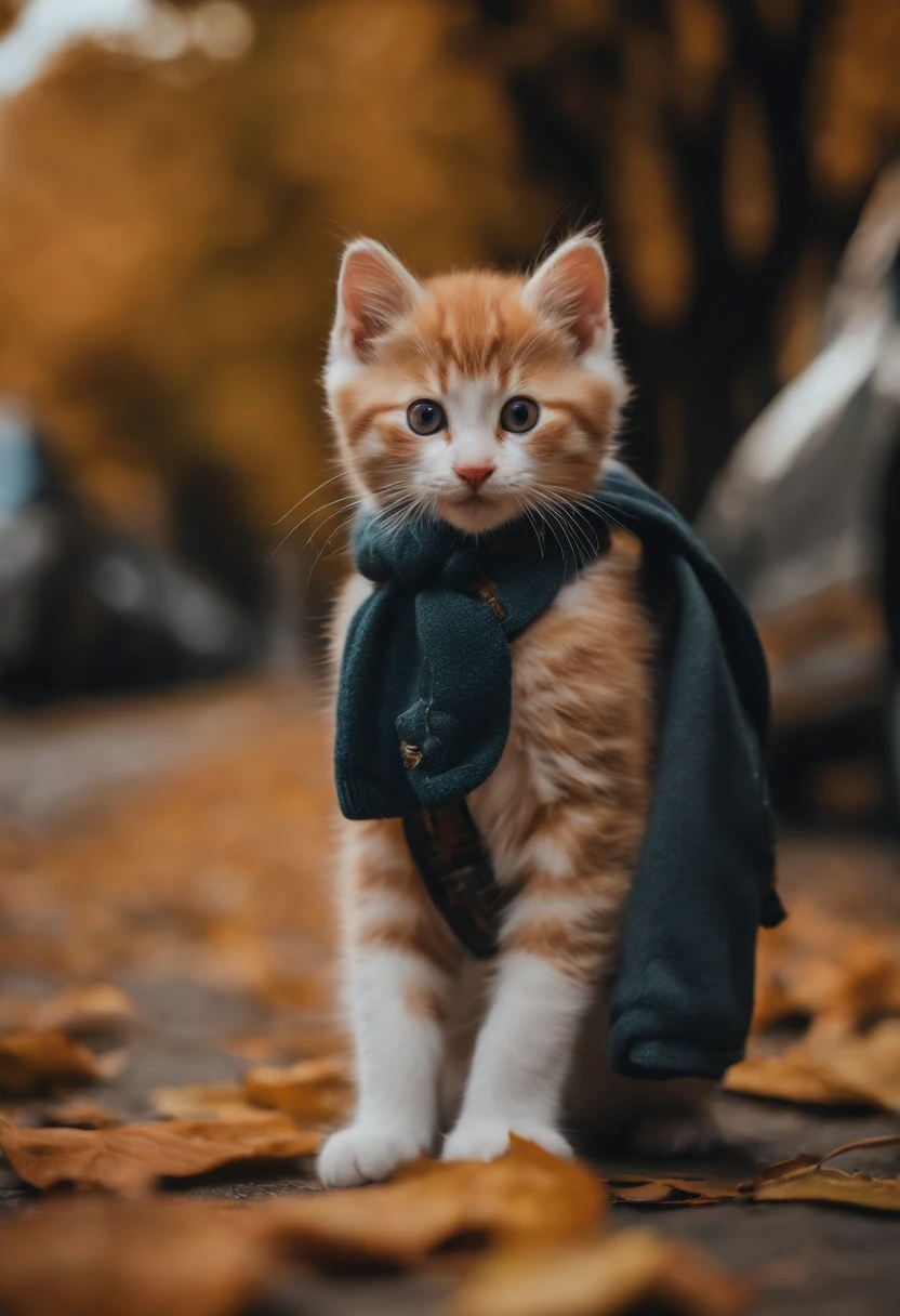 season for autumn、I have two little kittens, a cute little cat, cute kittens, Cutest, Incredibly cute, Adorable and cute, And cute and lovely. They are walking down the street with backpacks, Walking together, commute, Proudly walk down the street, And the cat is walking. They are cute in the style of 🍂 and 🍁, Adorable and cute, Cute and adorable, oh, nice and cute. They are known as real-life Tom and Jerry.Wear warm clothes、muffler、coat