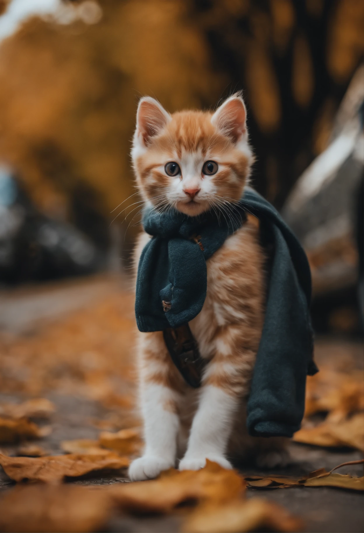 season for autumn、I have two little kittens, a cute little cat, cute kittens, Cutest, Incredibly cute, Adorable and cute, And cute and lovely. They are walking down the street with backpacks, Walking together, commute, Proudly walk down the street, And the cat is walking. They are cute in the style of 🍂 and 🍁, Adorable and cute, Cute and adorable, oh, nice and cute. They are known as real-life Tom and Jerry.Wear warm clothes、muffler、coat