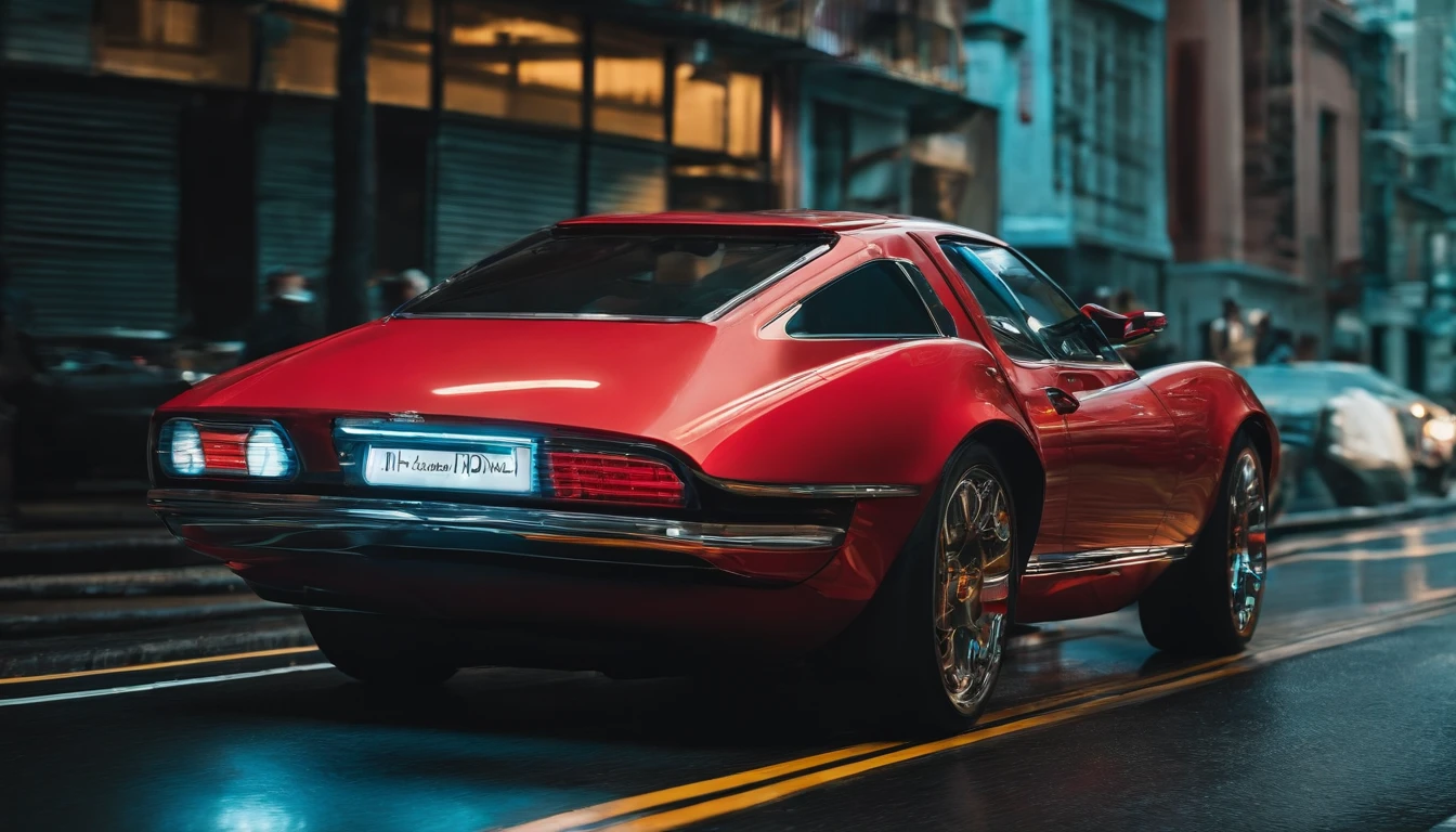um carro futurista na cidade futurista