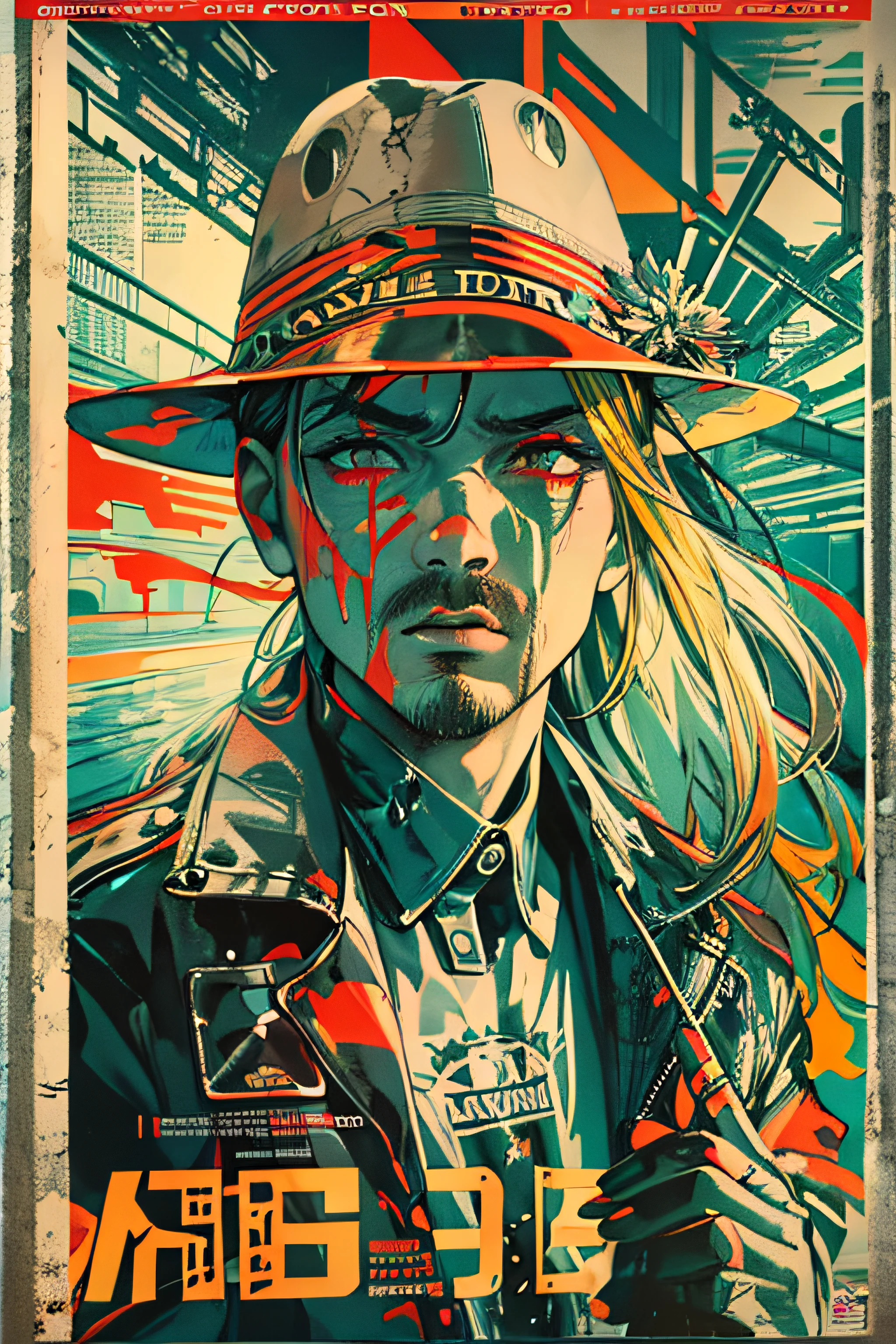 (((dramatic))), (((gritty))), (((intense)))), ocean, wet hunt,  train, The movie poster features \(Masterpiece, Best Quality), 8k Wallpaper, highly detailed, poster, vintage, 1960s, Bauhaus, cinematic movie poster, shapes, lines, abstract, propaganda, mid century modern, movie poster, The color palette is dominated by dark colors, dotted with bright colors, giving the poster a dynamic and visual impact, (magazine:1.3), (cover-style:1.3), fashionable, vibrant, outfit, posing, front, colorful, dynamic, background, element, confident, expressive, holding, statement, attachment, majestic, coiled, around, touch, scene, cover, bold, eye-catching, fashion, catchy, bigger, eye-catching, modern, trendy, focused, stylish, no text