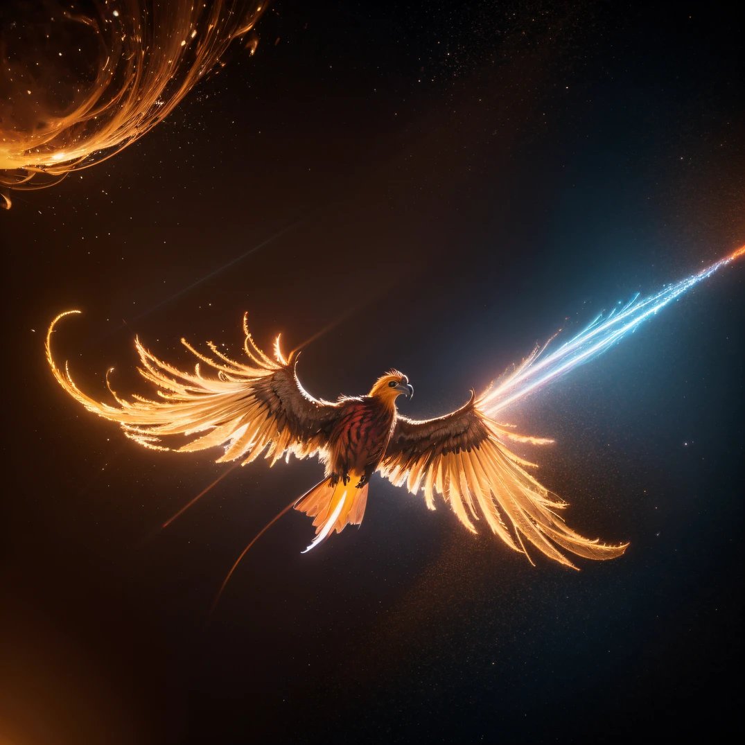 Golden-spotted beaked phoenix，plethora of colors，hight contrast，Panorama composition，Perfect light and shadow，unreal-engine，cg render，超高分辨率，8 k hd wallpaper，Movie special effects，Ray traching，particle fx，Dingdall effect，The Rembrandt effect，high-definition picture quality，Detail portrayal，The texture is delicate，complexdetails，combat state
