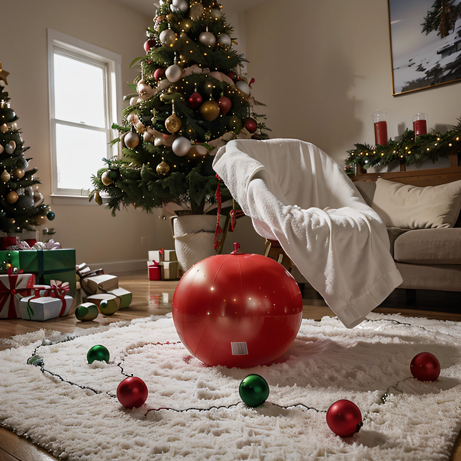 To be beautifully indoors, there is,Under the Christmas tree are pictures of presents,You can put snow water balloons