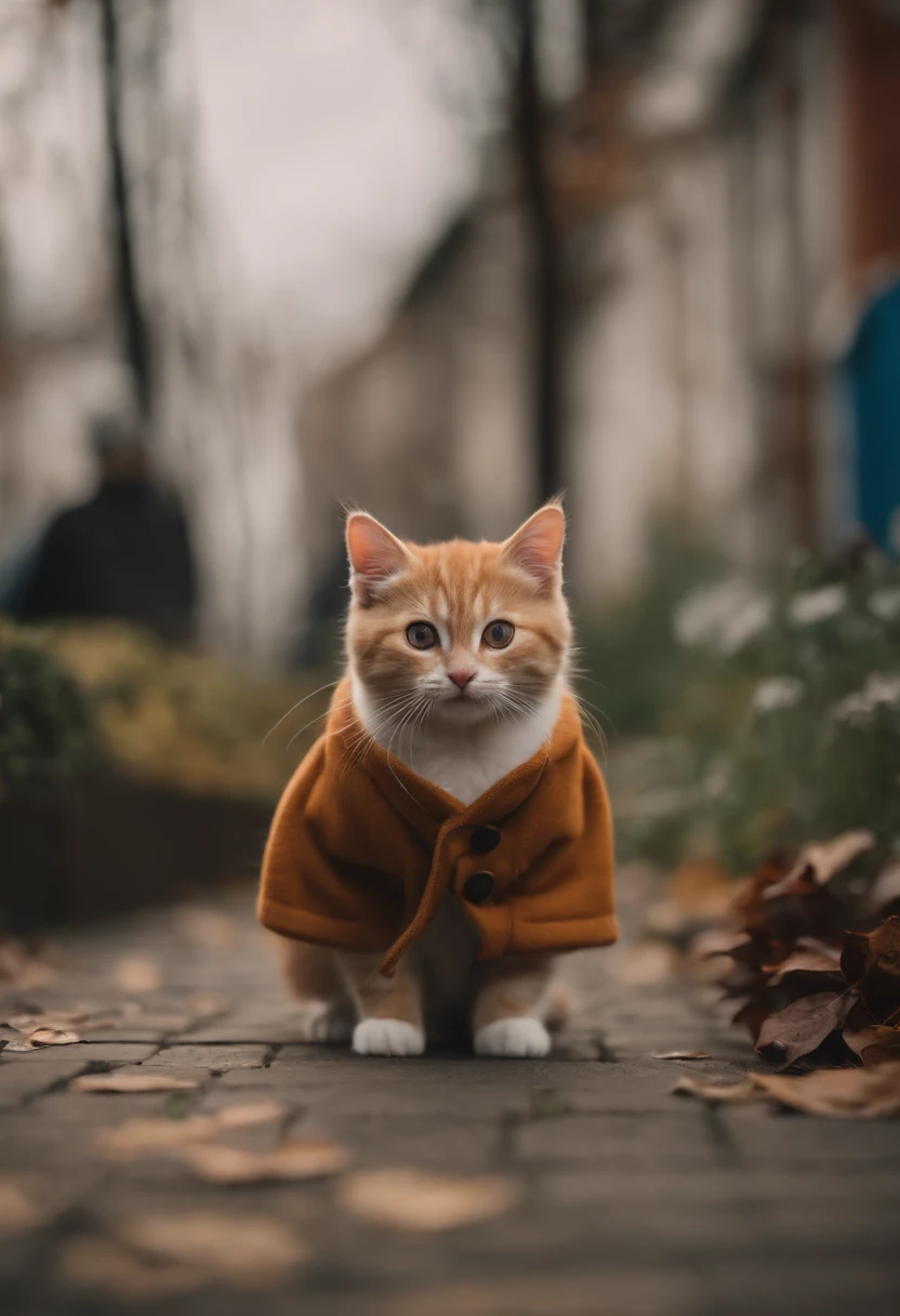 season for autumn、I have two little kittens, a cute little cat, cute kittens, Cutest, Incredibly cute, Adorable and cute, And cute and lovely. They are walking down the street with backpacks, Walking together, commute, Proudly walk down the street, And the cat is walking. They are cute in the style of 🍂 and 🍁, Adorable and cute, Cute and adorable, oh, nice and cute. They are known as real-life Tom and Jerry.Wear warm clothes、muffler、coat