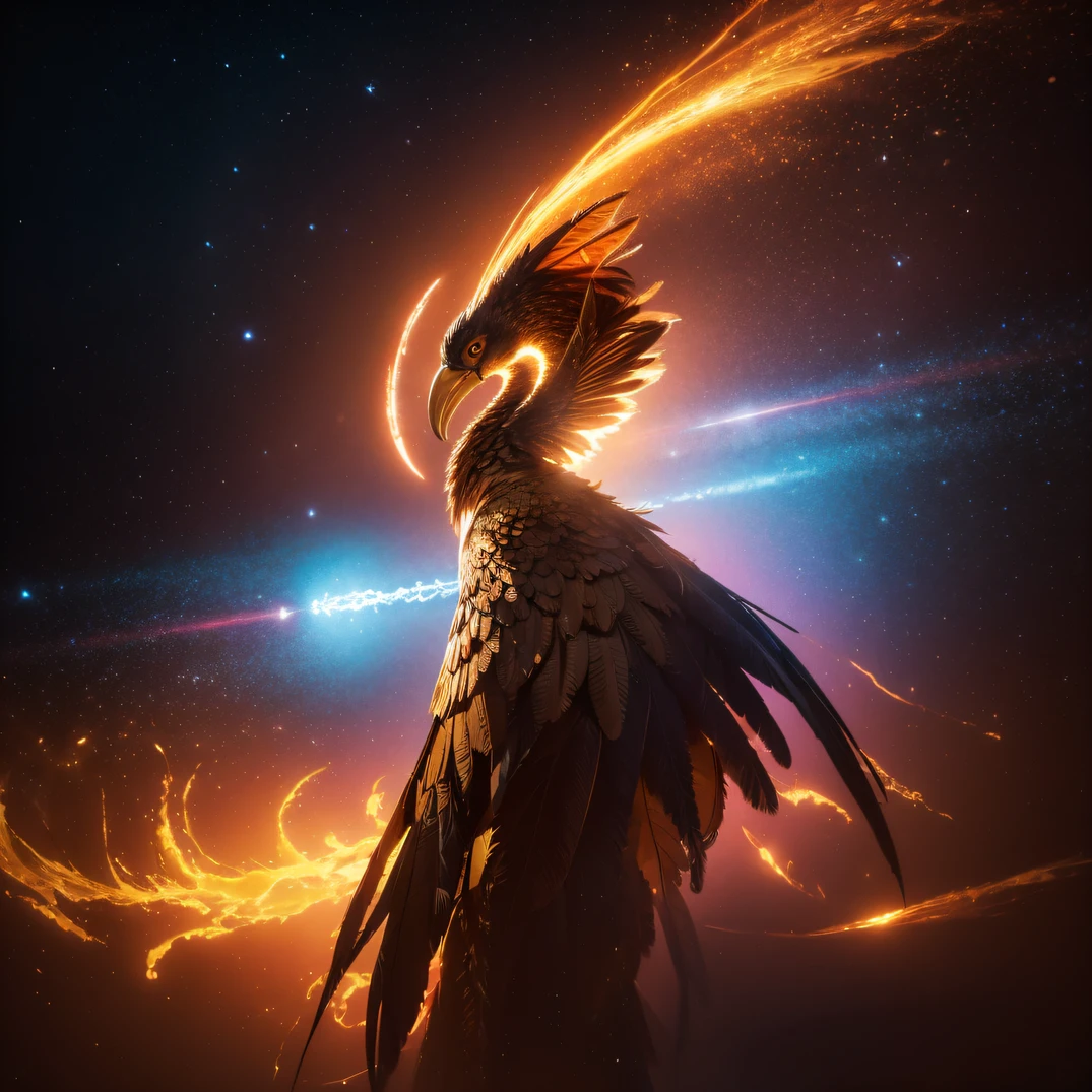 Golden-spotted beaked phoenix,plethora of colors,hight contrast,Panorama composition,Perfect light and shadow,unreal-engine,cg render,超高分辨率,8 k hd wallpaper,Movie special effects,Ray traching,particle fx,Dingdall effect,The Rembrandt effect,high-definition picture quality,Detail portrayal,The texture is delicate,complexdetails,combat state