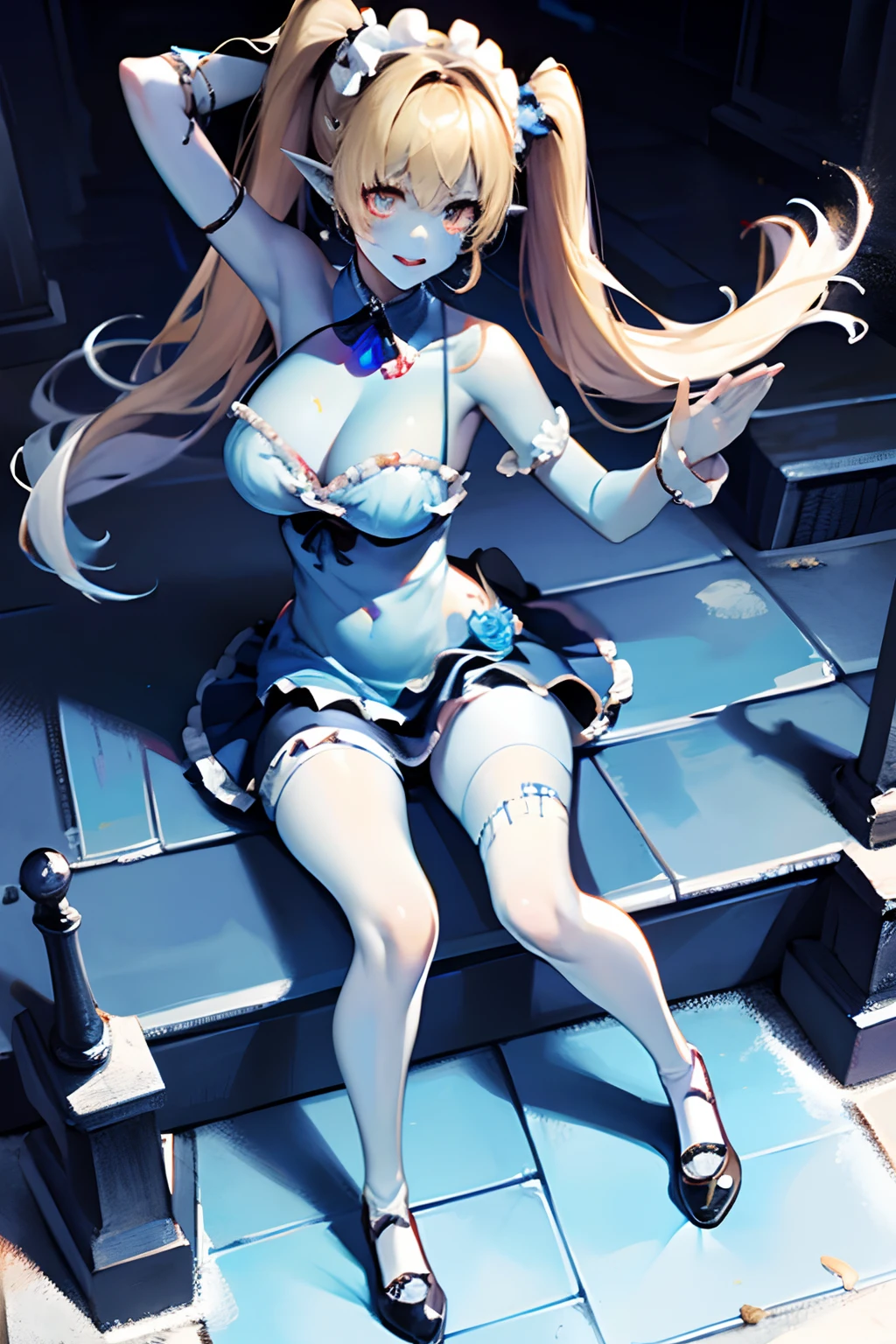 [sfw],masutepiece, Best Quality, High resolution,Solo,1girl in, Full body, Description Girls, detail hands,Detail fingers, Detail Face,cute face,detail legs, overdetailed art, Fine details,[zombie girl],[extra arms],[many swords and axes, lances stuck in a gravestone],[in grave yard],[hard crying],tear,[[bloody]],[[pale blue skin]],[long hair],spring dress,liliy,[[shrieking]]