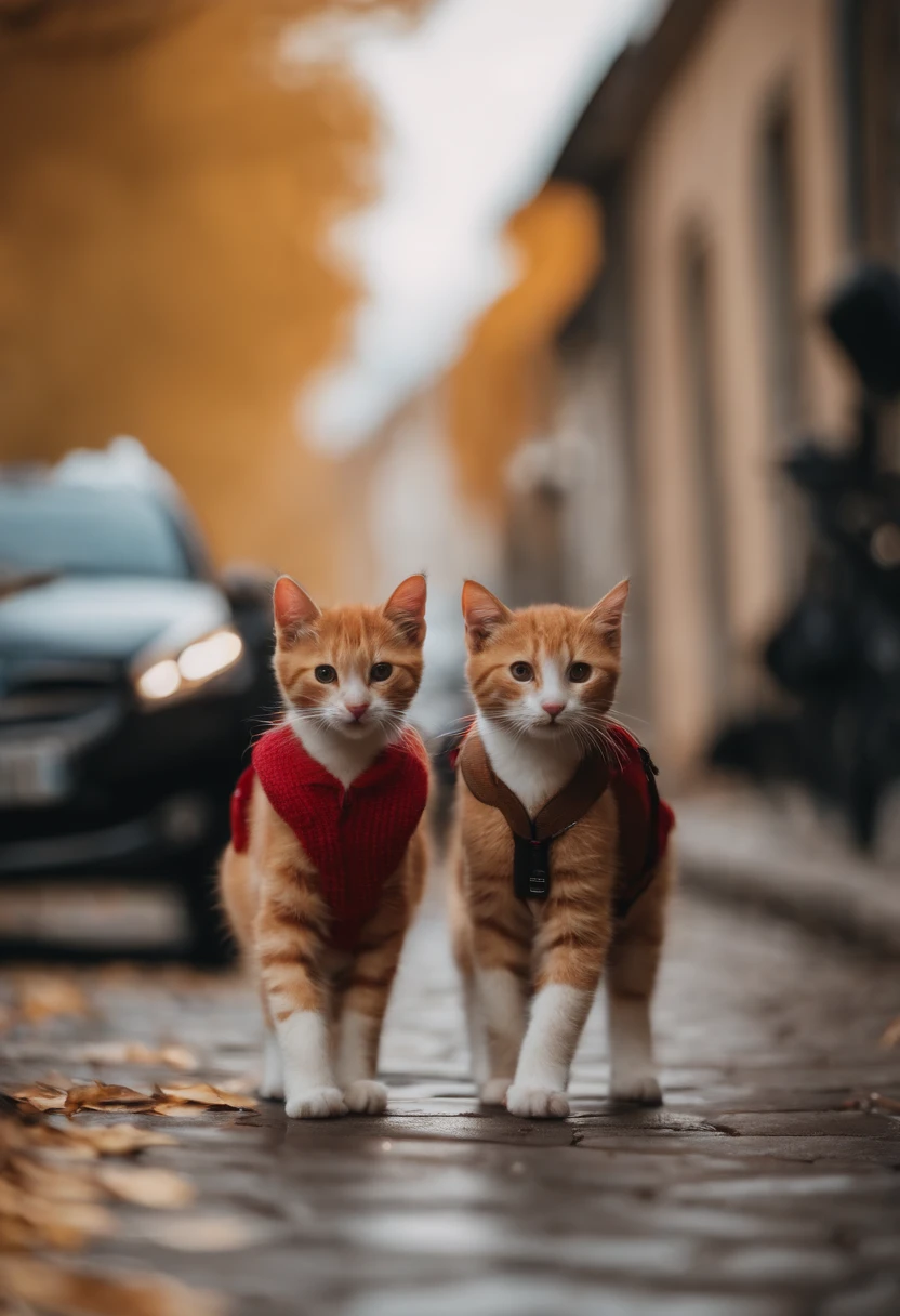 I have two little kittens, a cute little cat, cute kittens, Cutest, Incredibly cute, Adorable and cute, And cute and lovely. They are walking down the street with backpacks, Walking together, commute, Proudly walk down the street, And the cat is walking. They are cute in the style of 🍂 and 🍁, Adorable and cute, Cute and adorable, oh, nice and cute. They are known as real-life Tom and Jerry.