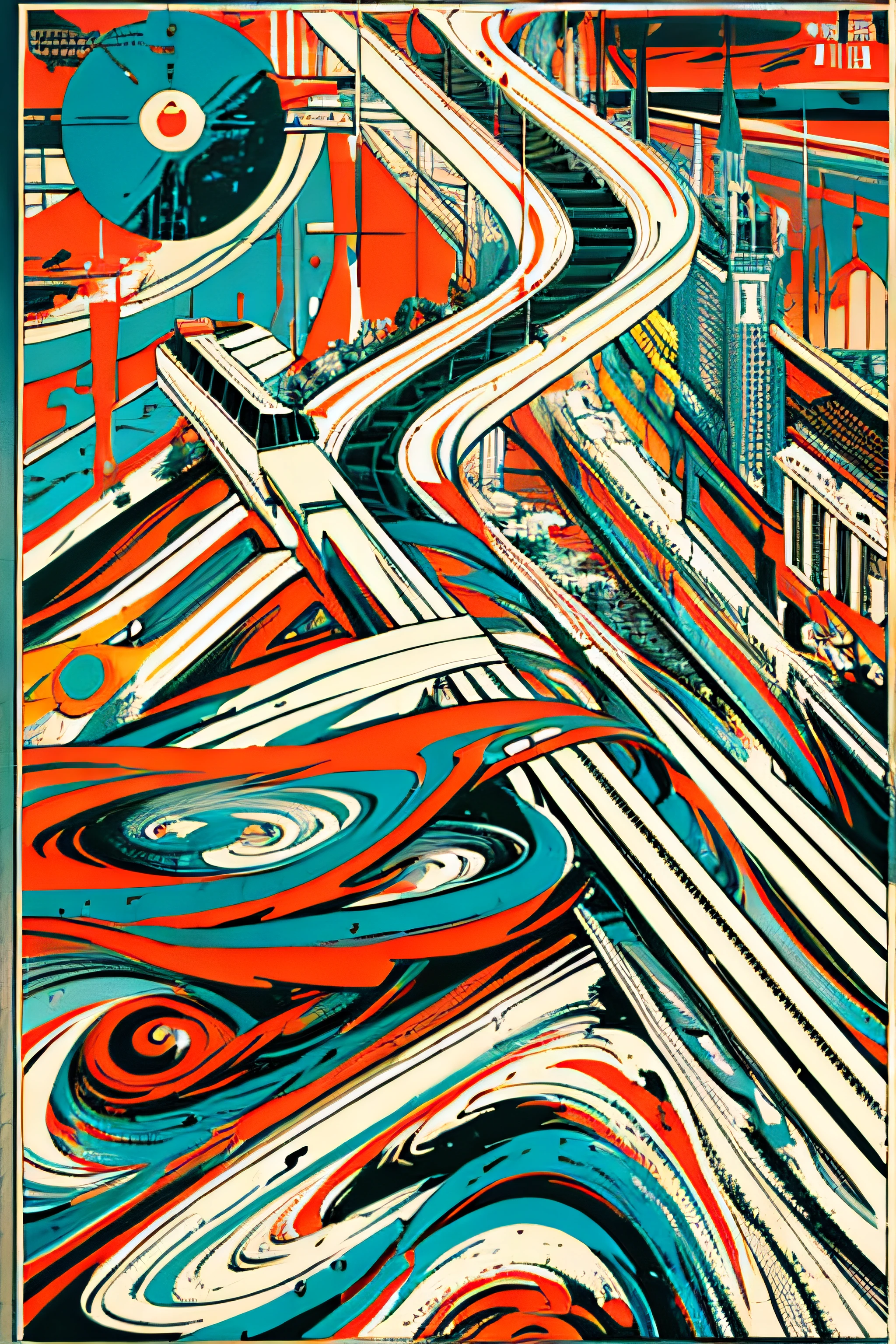 (((dramatic))), (((gritty))), (((intense)))), ocean, wet hunt, train, The movie poster features \(Masterpiece, Best Quality), 8k Wallpaper, highly detailed, poster, vintage, 1960s, Bauhaus, cinematic movie poster, shapes, lines, abstract, propaganda, mid century modern, movie poster, The color palette is dominated by dark colors, dotted with bright colors, giving the poster a dynamic and visual impact, (magazine:1.3), (cover-style:1.3), fashionable, vibrant, outfit, posing, front, colorful, dynamic, background, element, confident, expressive, holding, statement, attachment, majestic, coiled, around, touch, scene, cover, bold, eye-catching, fashion, catchy, bigger, eye-catching, modern, trendy, focused, stylish, no text
