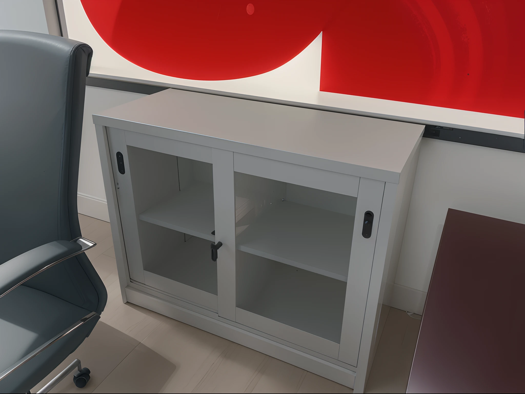 There is a chair and a closet in one room, cabinet furniture, lockers, lockers, full-length view. white plastic, nevoeiro, in a foggy office, office furniture, montado profissionalmente, wooden cabinet, vitrine, prateleira, imagem de alta qualidade, Acabamento branco, mistborn, estante curta, Fechar cena, vista, mistborn!!!, foto do produto, VTM