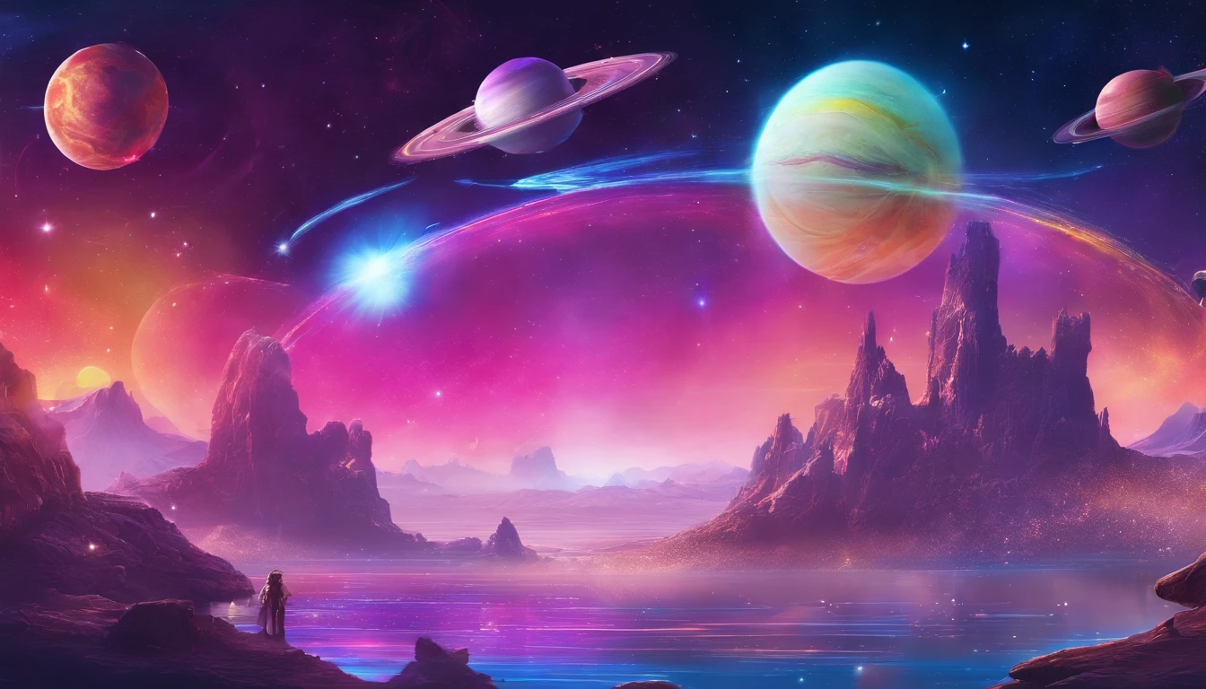 Ghosts on an exotic planet, Bright rainbows and planets with rings in the sky