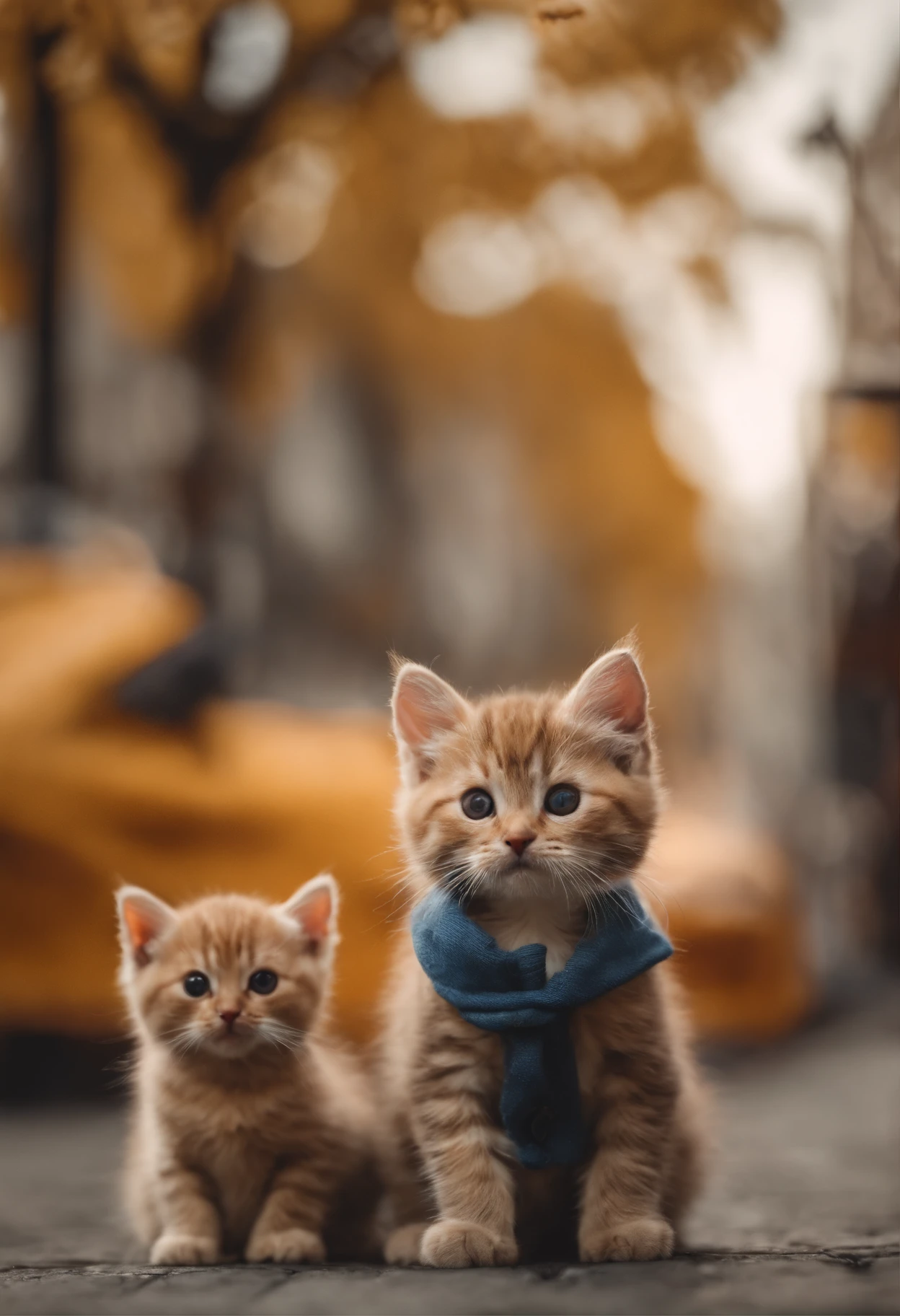 season for autumn、I have two little kittens, a cute little cat, cute kittens, Cutest, Incredibly cute, Adorable and cute, And cute and lovely. They are walking down the street with backpacks, Walking together, commute, Proudly walk down the street, And the cat is walking. They are cute in the style of 🍂 and 🍁, Adorable and cute, Cute and adorable, oh, nice and cute. They are known as real-life Tom and Jerry.Wear warm clothes、muffler、coat