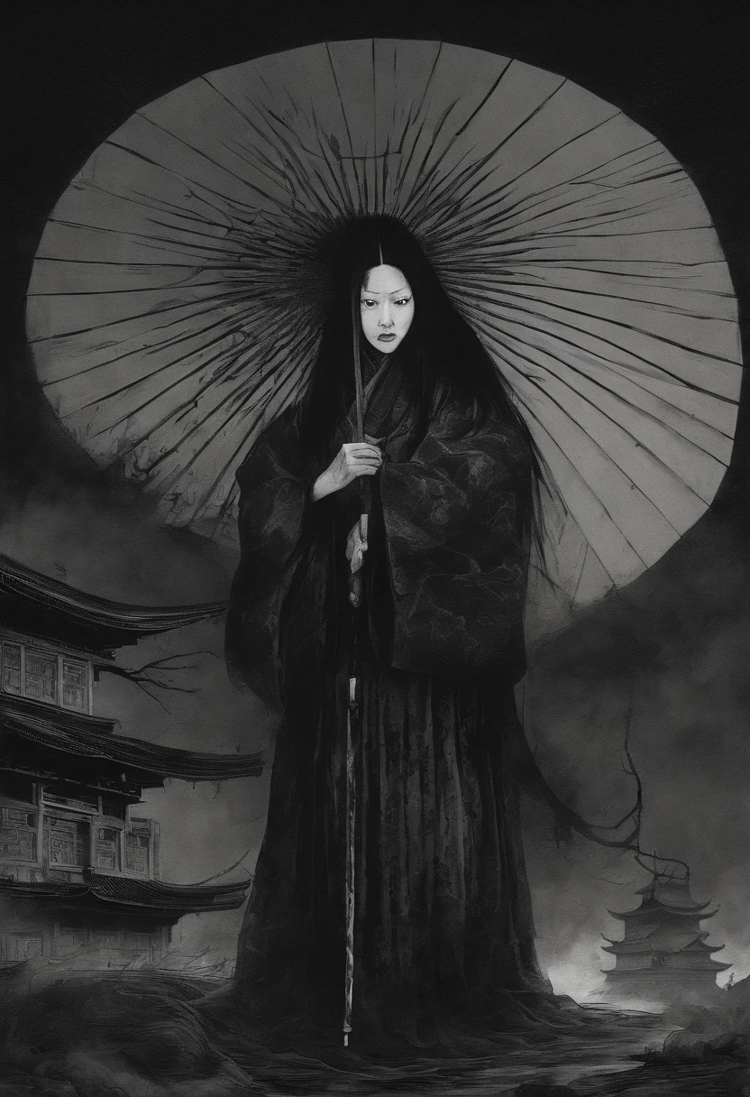 1girl, oiran, from side, smile, intricate kimono, kyoto townscape, (perspective, frilled dress, very long hair:1.4), facial mark, dutch angle, (dark, shade, scenery, oil painting \(medium\), horror \(theme\), painting \(medium\), tkstyle:1.3) <lora:tkstyle_2:0.9> <lora:epi_noiseoffset2:1>