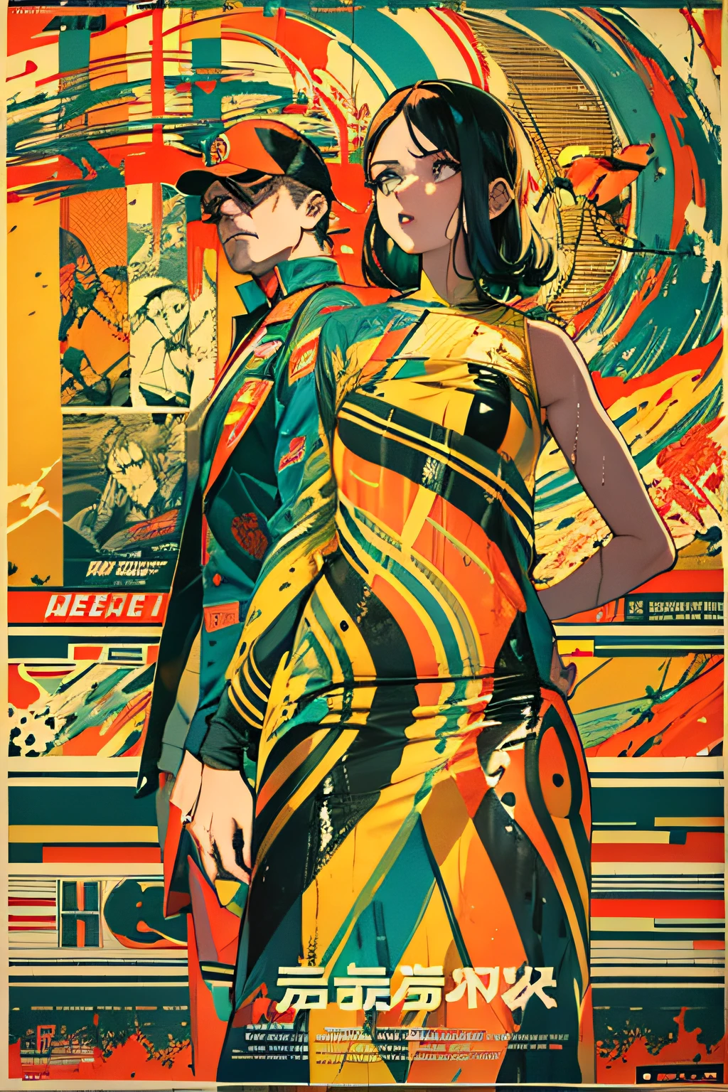 (((dramatic))), (((gritty))), (((intense)))), ocean, wet hunt,  bomb, The movie poster features \(Masterpiece, Best Quality), 8k Wallpaper, highly detailed, poster, vintage, 1960s, Bauhaus, cinematic movie poster, shapes, lines, abstract, propaganda, mid century modern, movie poster, The color palette is dominated by dark colors, dotted with bright colors, giving the poster a dynamic and visual impact, (magazine:1.3), (cover-style:1.3), fashionable, vibrant, outfit, posing, front, colorful, dynamic, background, element, confident, expressive, holding, statement, attachment, majestic, coiled, around, touch, scene, cover, bold, eye-catching, fashion, catchy, bigger, eye-catching, modern, trendy, focused, stylish, no text