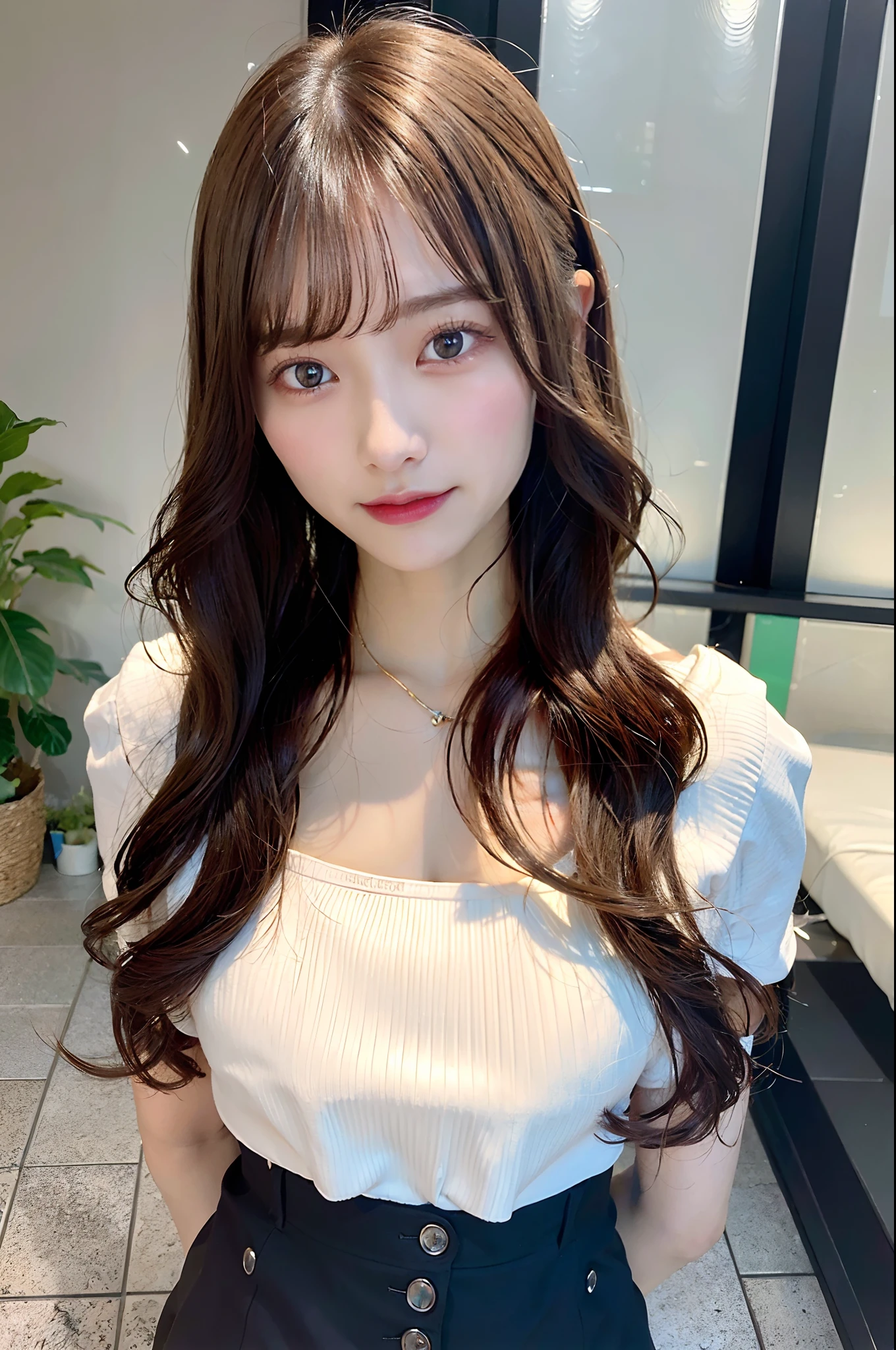 highest quality, shape, Very detailed, finely, High resolution, 8k wallpaper, Perfect dynamic shape, Beautiful and detailed, Summer clothes,Medium Hair,Natural color lip,smile,20-year-old girl、Midnight、Beautiful and elaborate face、Perfect and beautiful face、Slim face and figure,spread your arms wide,Big eyes,Take a photo with your face raised from below your knees、Small face、Beautifully detailed face、Perfect and beautiful double eyelids、Big cleavage、Long, Slender legs、One Woman、gravure、Skinny jeans、Watching the audience、run