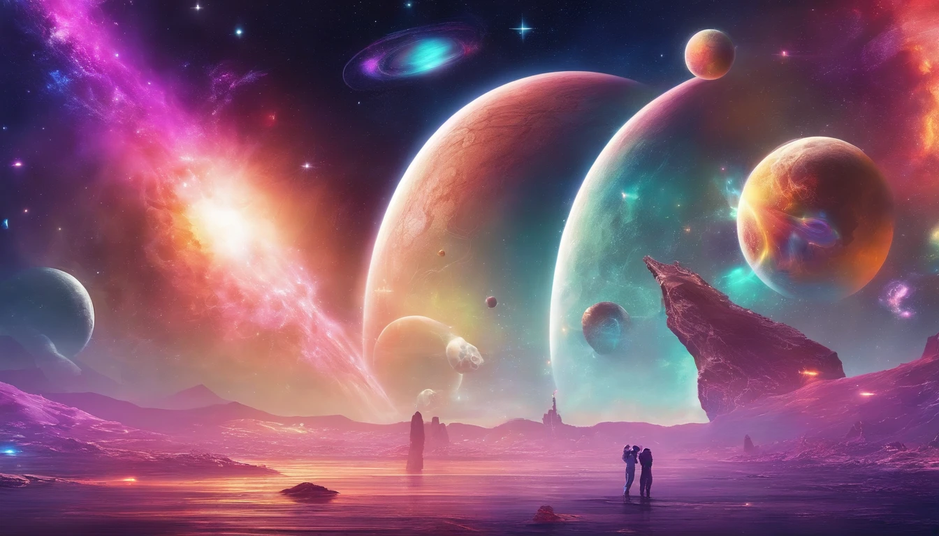 Ghosts on an exotic planet, Bright rainbows and planets with rings in the sky