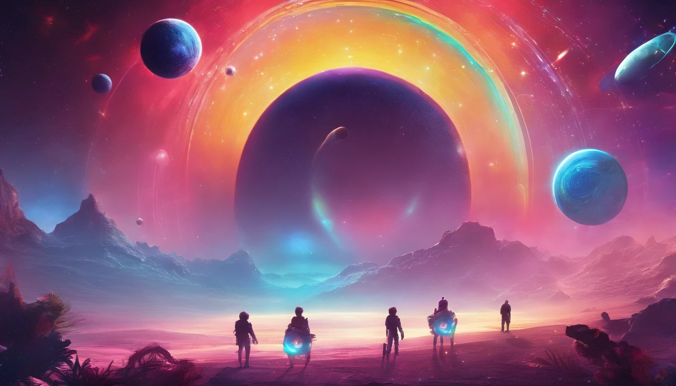 Ghosts on an exotic planet, Bright rainbows and planets with rings in the sky
