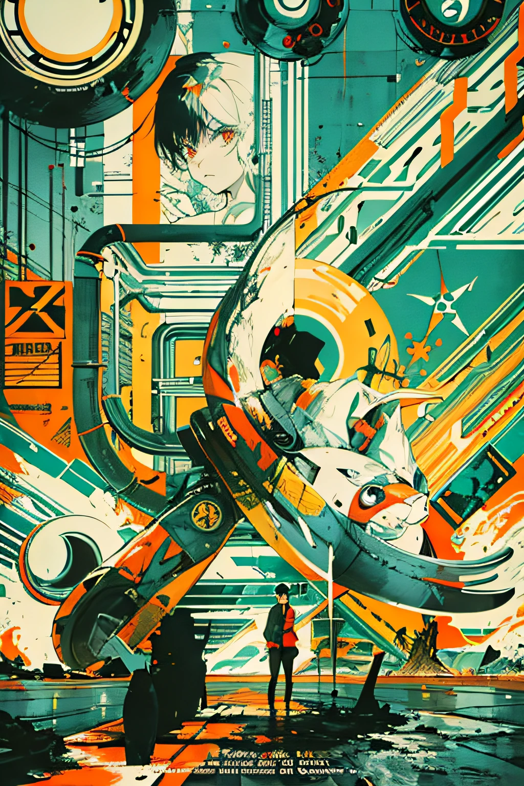 (((dramatic))), (((gritty))), (((intense)))), ocean, wet hunt,  airport, The movie poster features \(Masterpiece, Best Quality), 8k Wallpaper, highly detailed, poster, vintage, 1960s, Bauhaus, cinematic movie poster, shapes, lines, abstract, propaganda, mid century modern, movie poster, The color palette is dominated by dark colors, dotted with bright colors, giving the poster a dynamic and visual impact, (magazine:1.3), (cover-style:1.3), fashionable, vibrant, outfit, posing, front, colorful, dynamic, background, element, confident, expressive, holding, statement, attachment, majestic, coiled, around, touch, scene, cover, eye-catching, fashion, catchy, bigger, eye-catching, modern, trendy, focused, stylish, no text