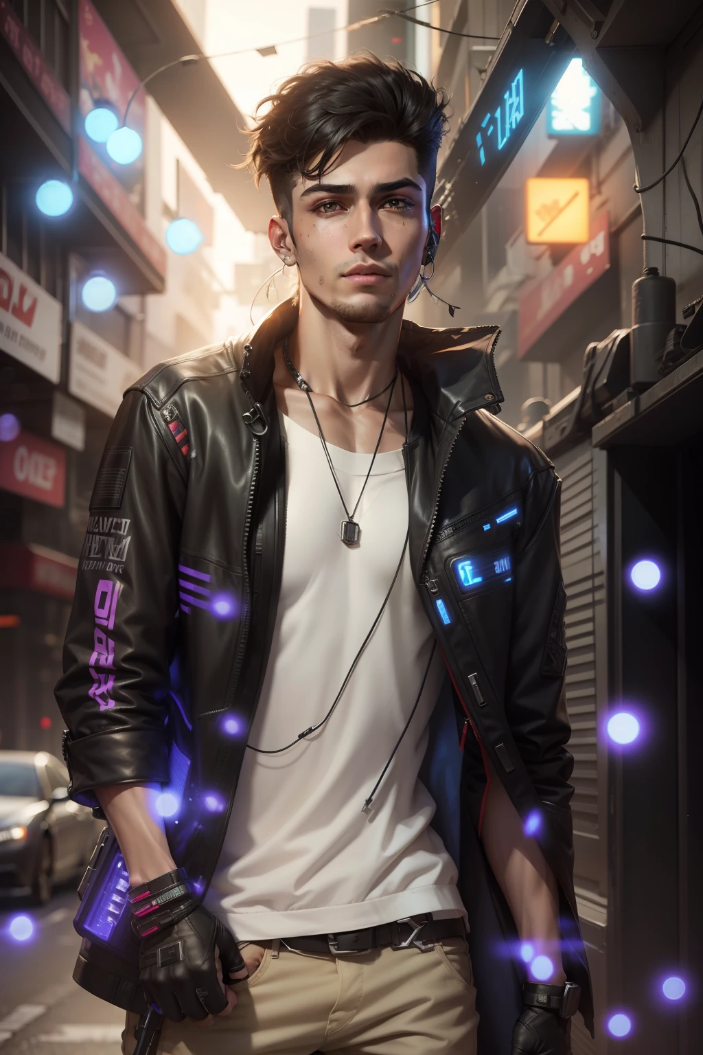 Change background cyberpunk handsome boy realistic face