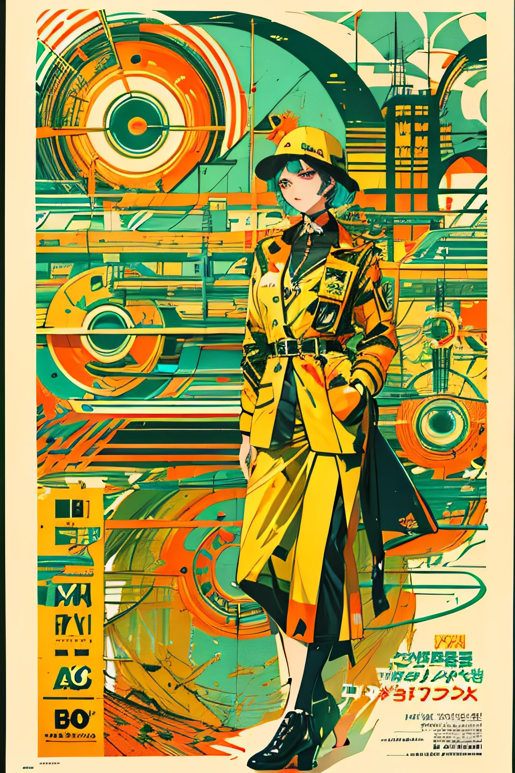 (((dramatic))), (((gritty))), (((intense)))), ocean, wet hunt,  airport, The movie poster features \(Masterpiece, Best Quality), 8k Wallpaper, highly detailed, poster, vintage, 1960s, Bauhaus, cinematic movie poster, shapes, lines, abstract, propaganda, mid century modern, movie poster, The color palette is dominated by dark colors, dotted with bright colors, giving the poster a dynamic and visual impact, (magazine:1.3), (cover-style:1.3), fashionable, vibrant, outfit, posing, front, colorful, dynamic, background, element, confident, expressive, holding, statement, attachment, majestic, coiled, around, touch, scene, cover, eye-catching, fashion, catchy, bigger, eye-catching, modern, trendy, focused, stylish, no text